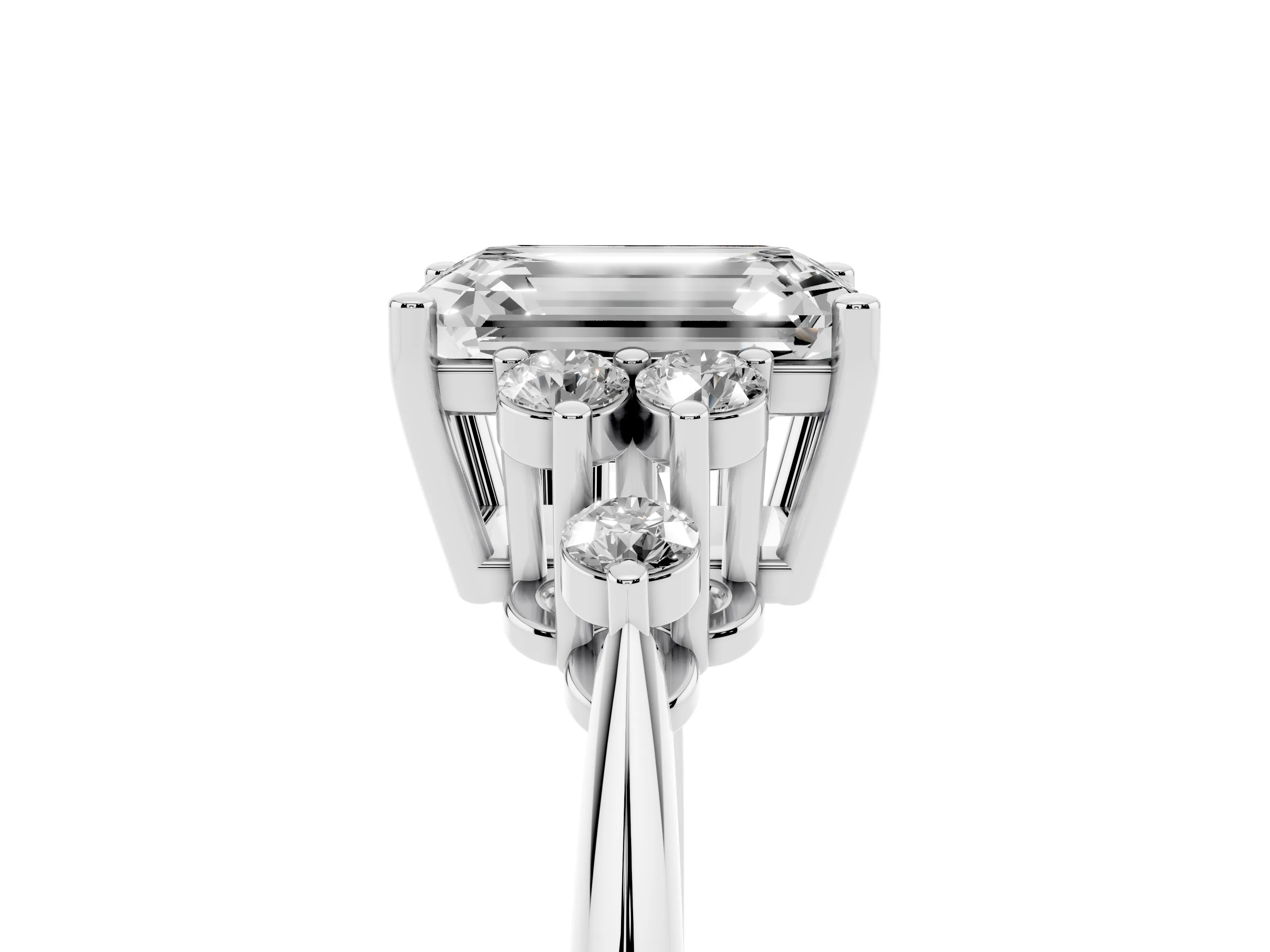 Emerald Cut Diamond Cluster Ring Set in White gold with Plain Band and Prong Setting