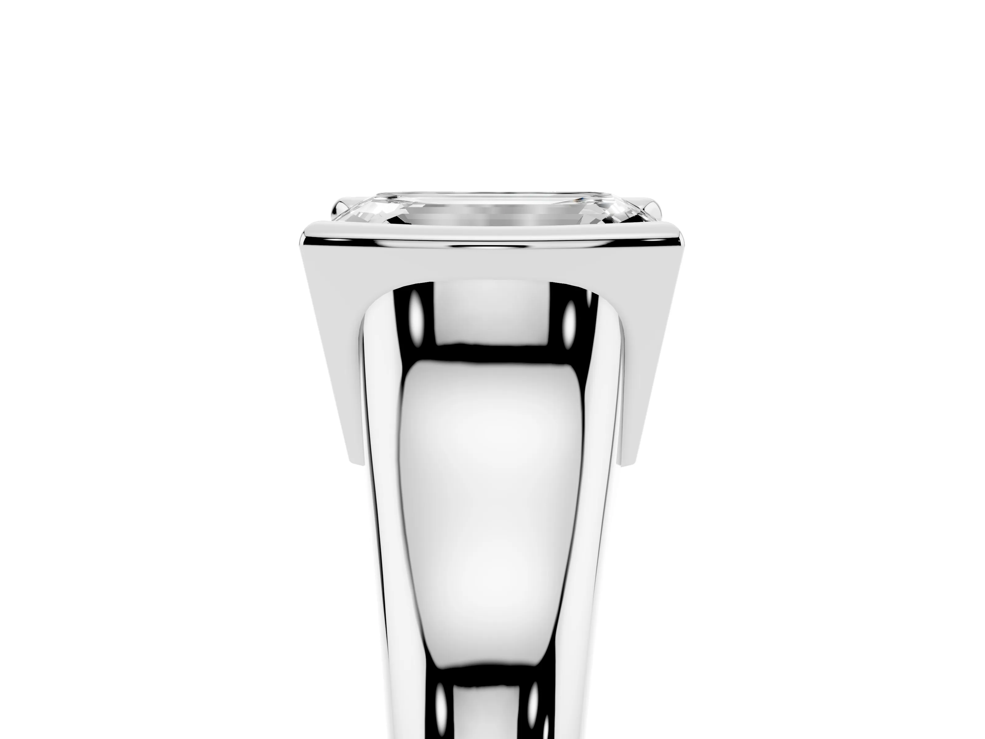 Emerald Cut Diamond Solitaire Tension Set Ring Set in White gold with Split Shank Band