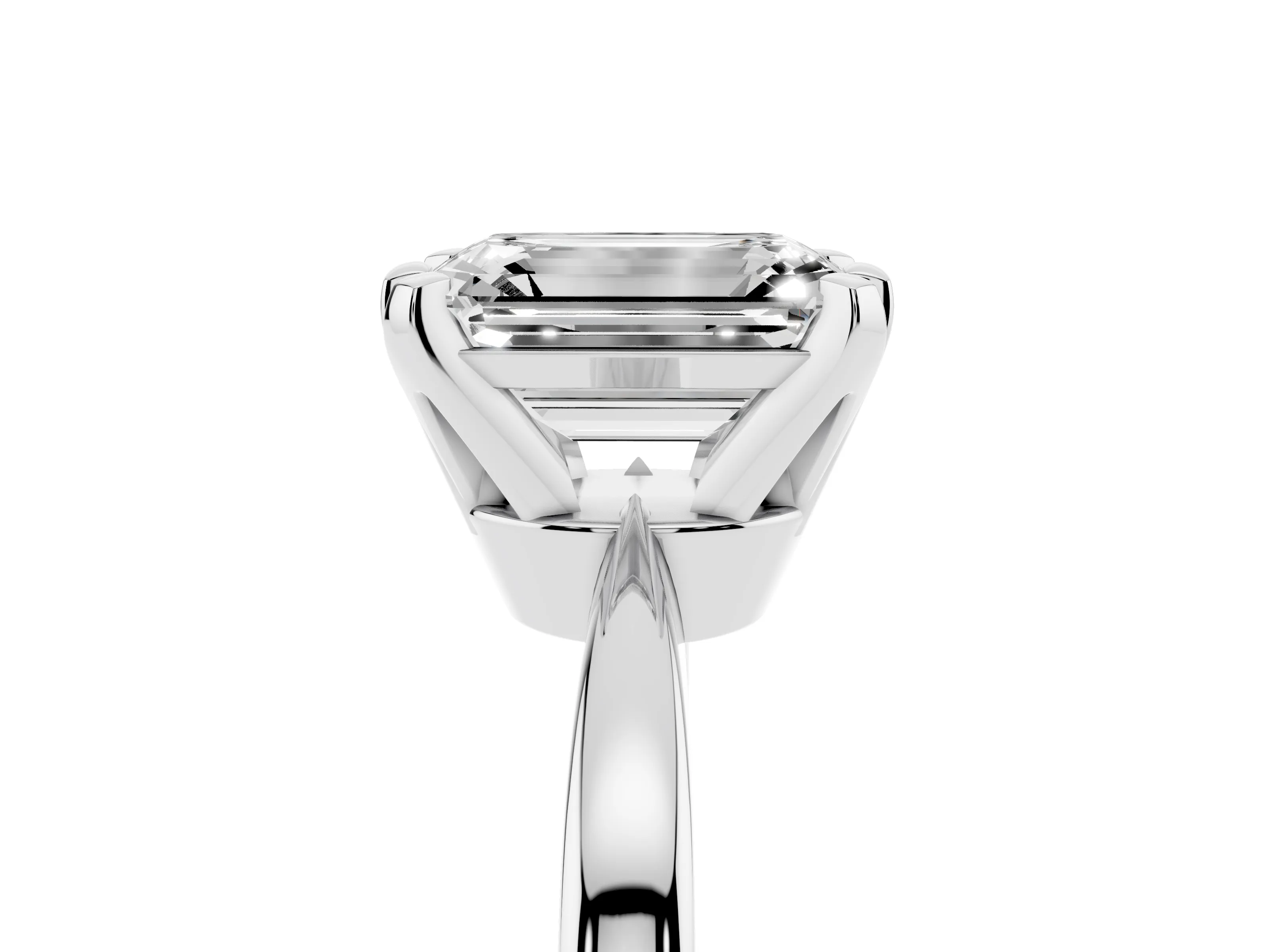 Emerald Cut Diamond Solitaire Engagement Ring Set in Silver with Slim Tapered Solitaire Band