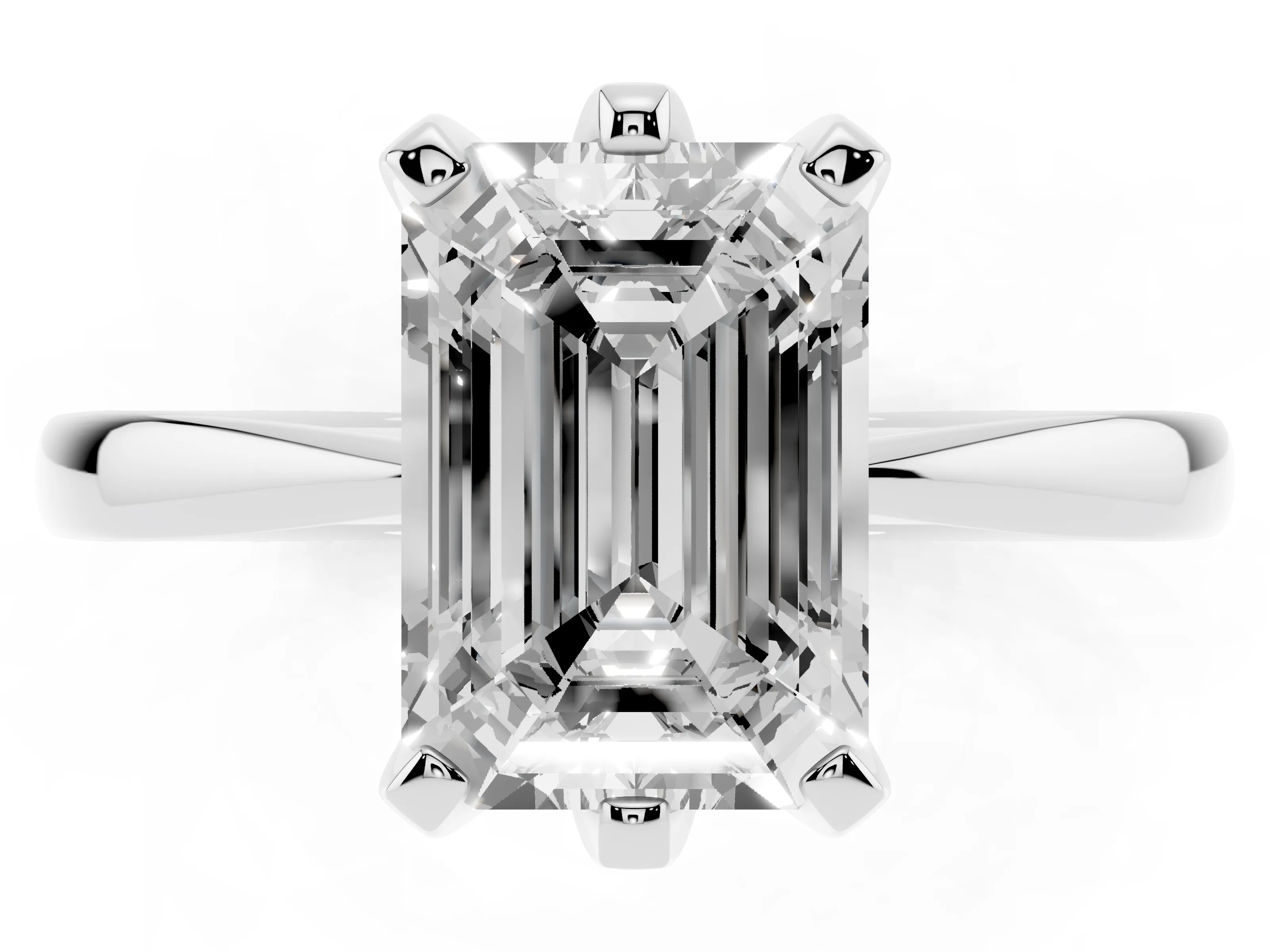 Emerald Cut Diamond Solitaire Engagement Ring Set in Silver with Slim Tapered Solitaire Band