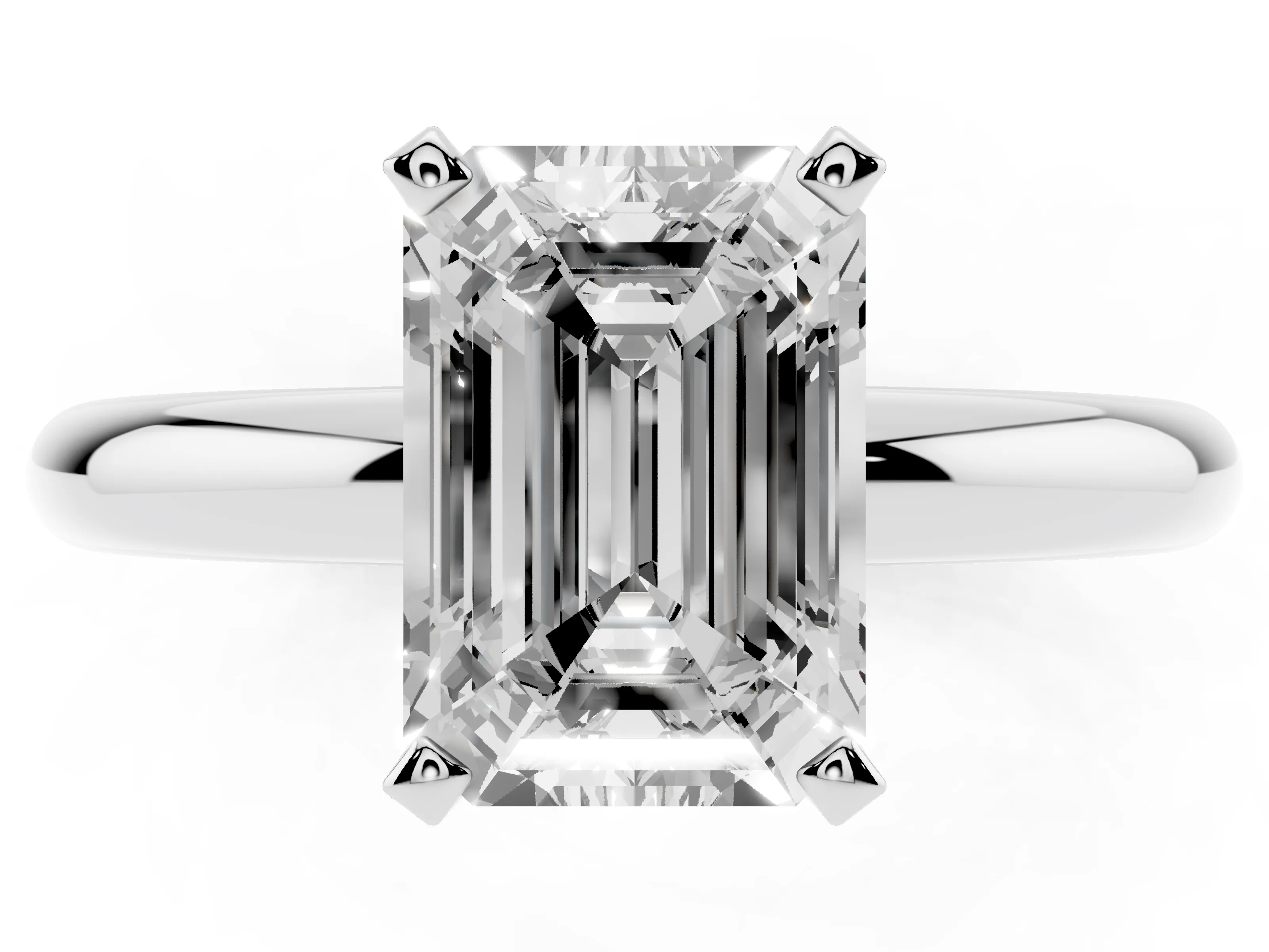Emerald Cut Diamond Solitaire Engagement Ring Set in Platinum with Round Band and Prong Setting