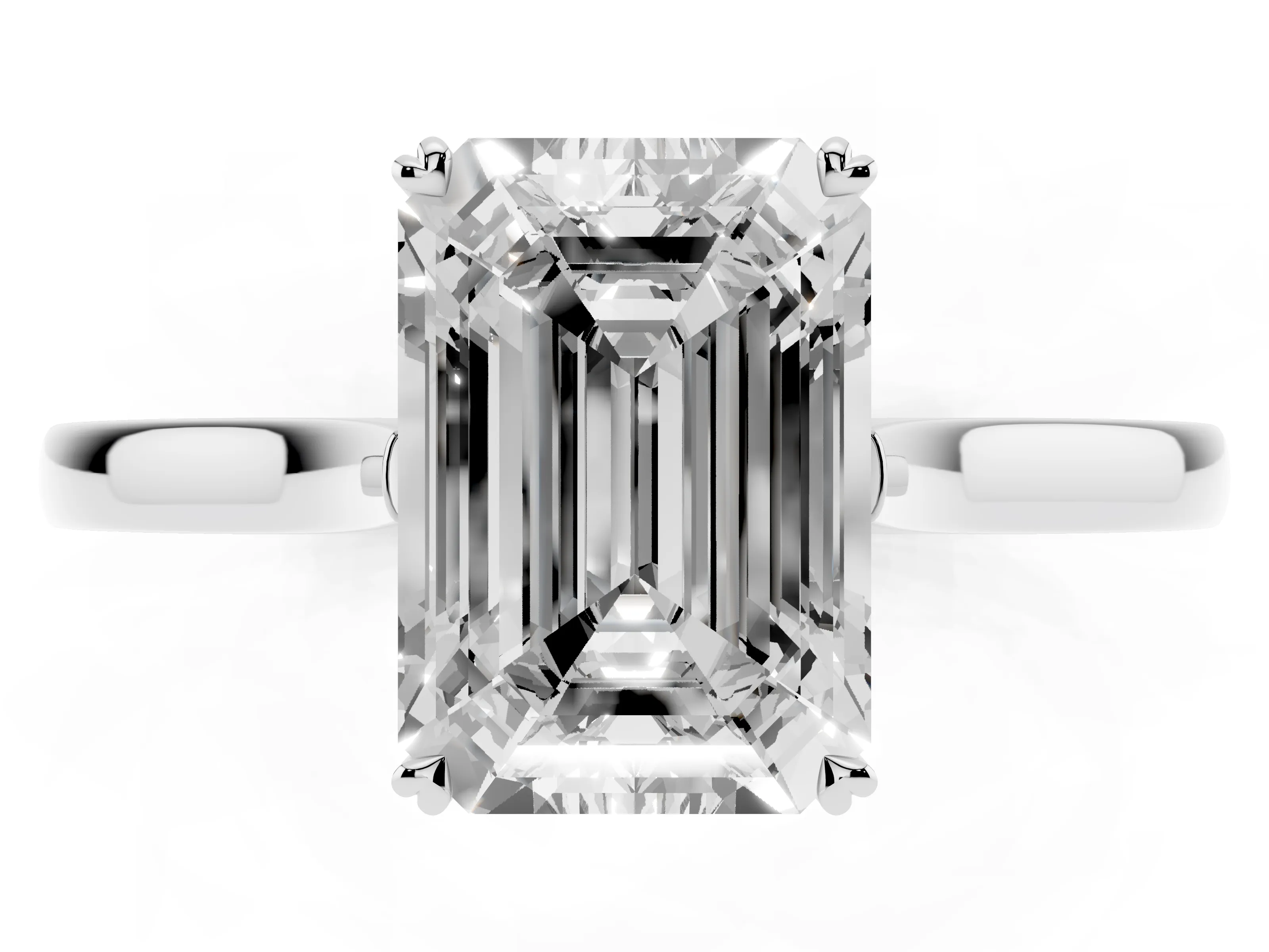 Emerald Cut Diamond Solitaire Heart Prong Engagement Ring Set in White gold with Tapered Band