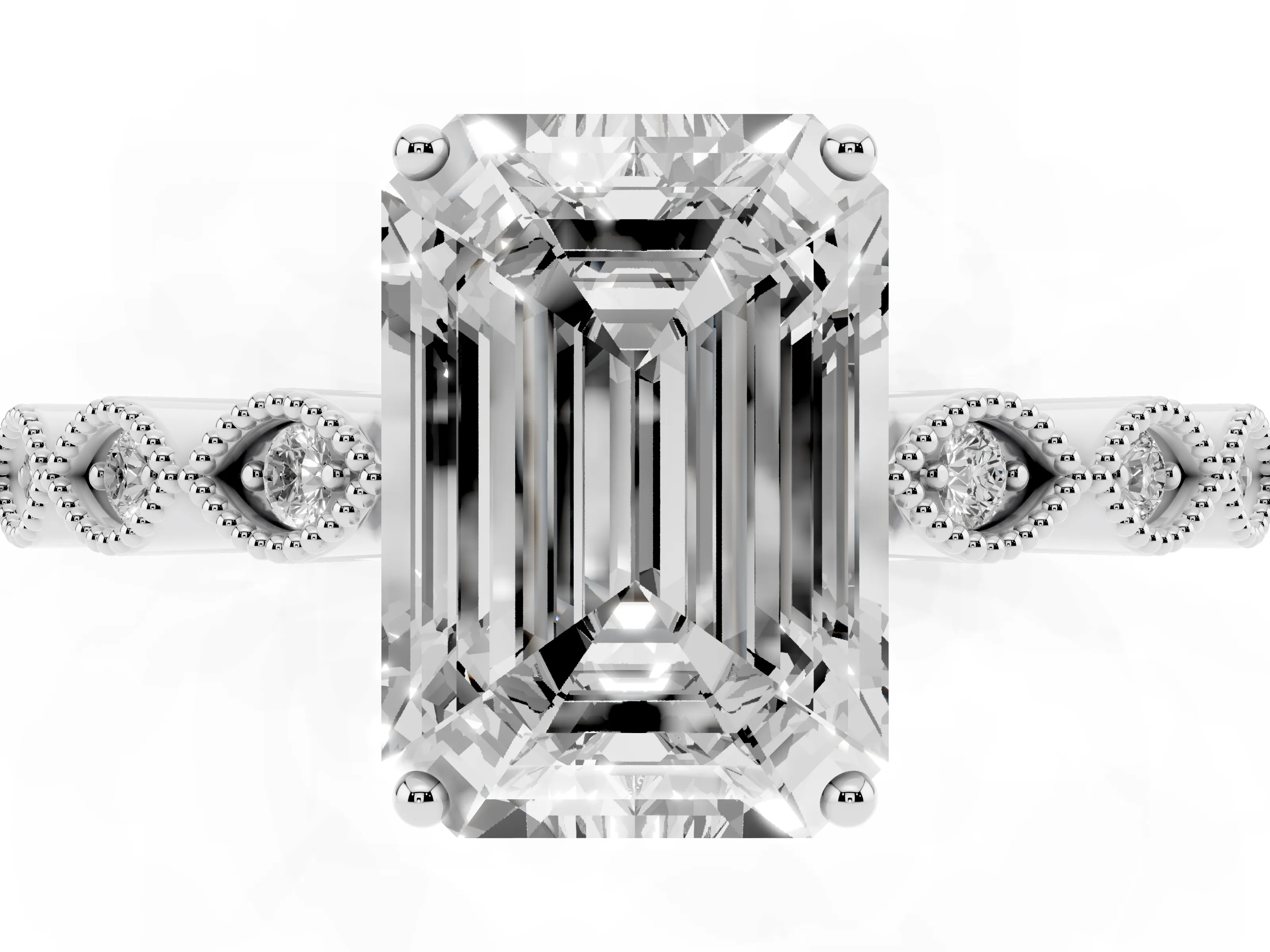 Emerald Cut Diamond Solitaire Ring Set in Silver with Infinity Twist Pavé Band