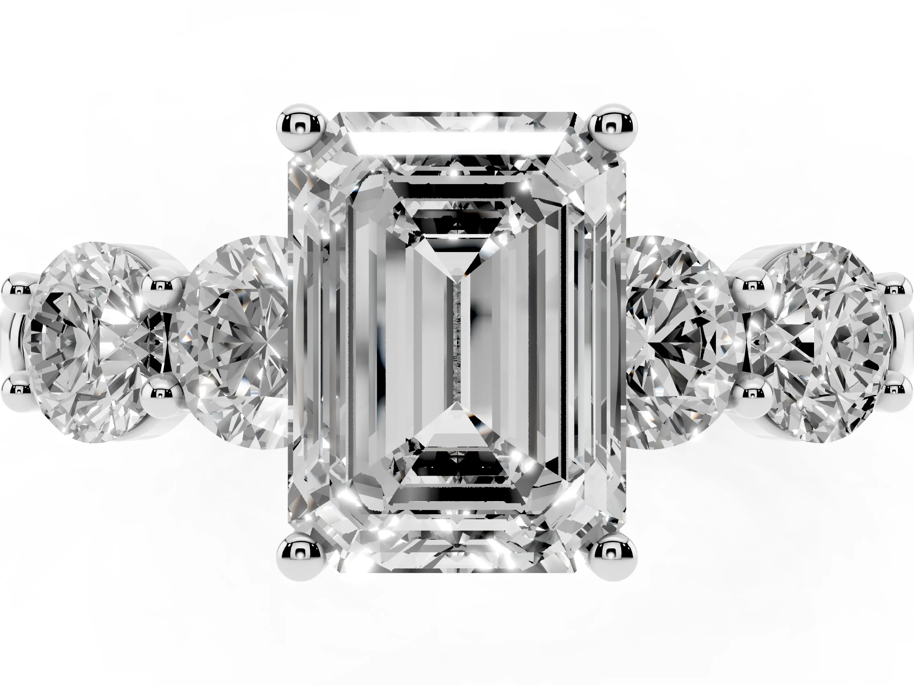 Emerald Cut Diamond Five-Stone Prong Set Ring Set in White gold with Classic Band