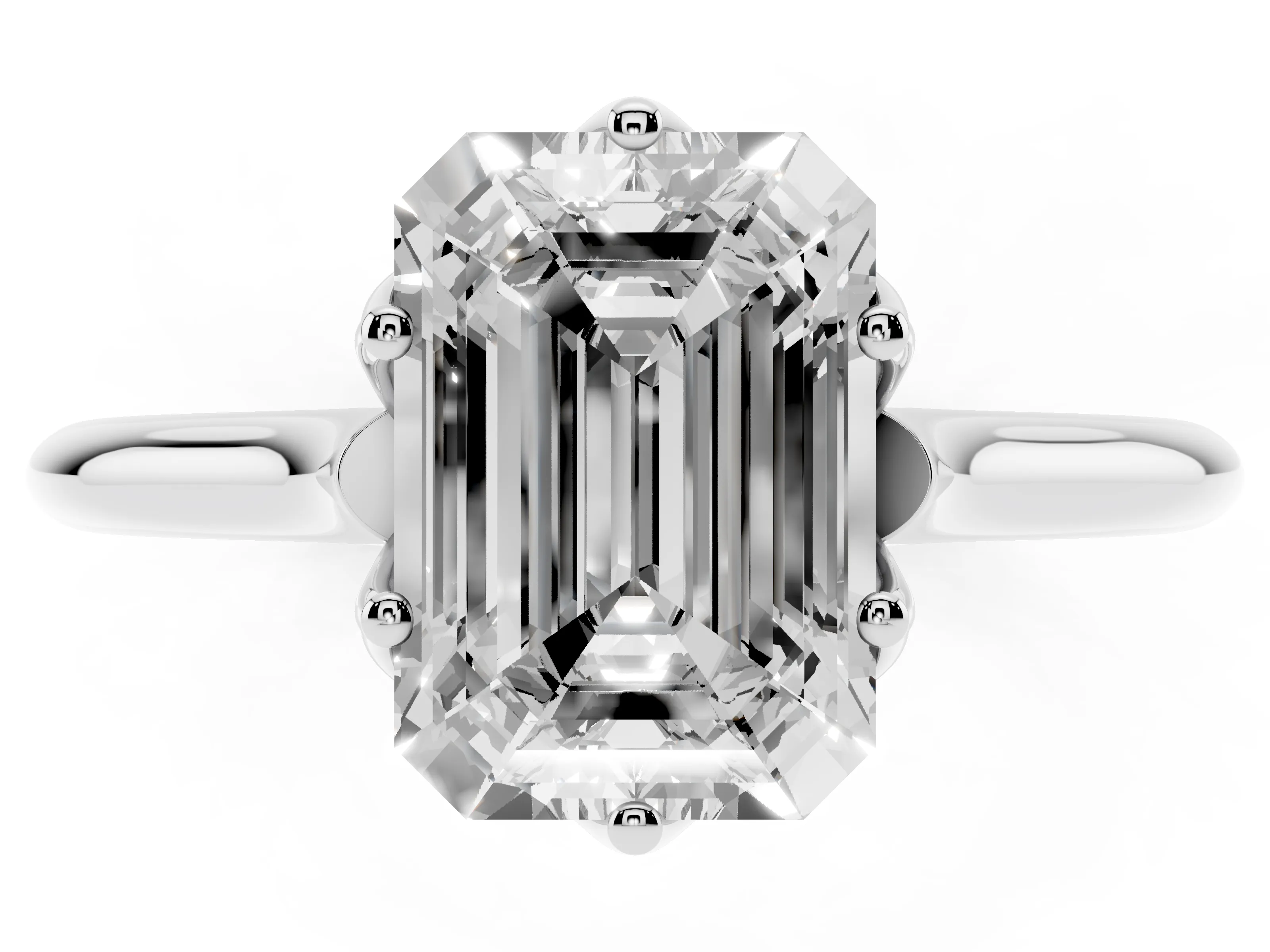 Emerald Cut Diamond Solitaire Cathedral Ring Set in Silver with Prong Setting