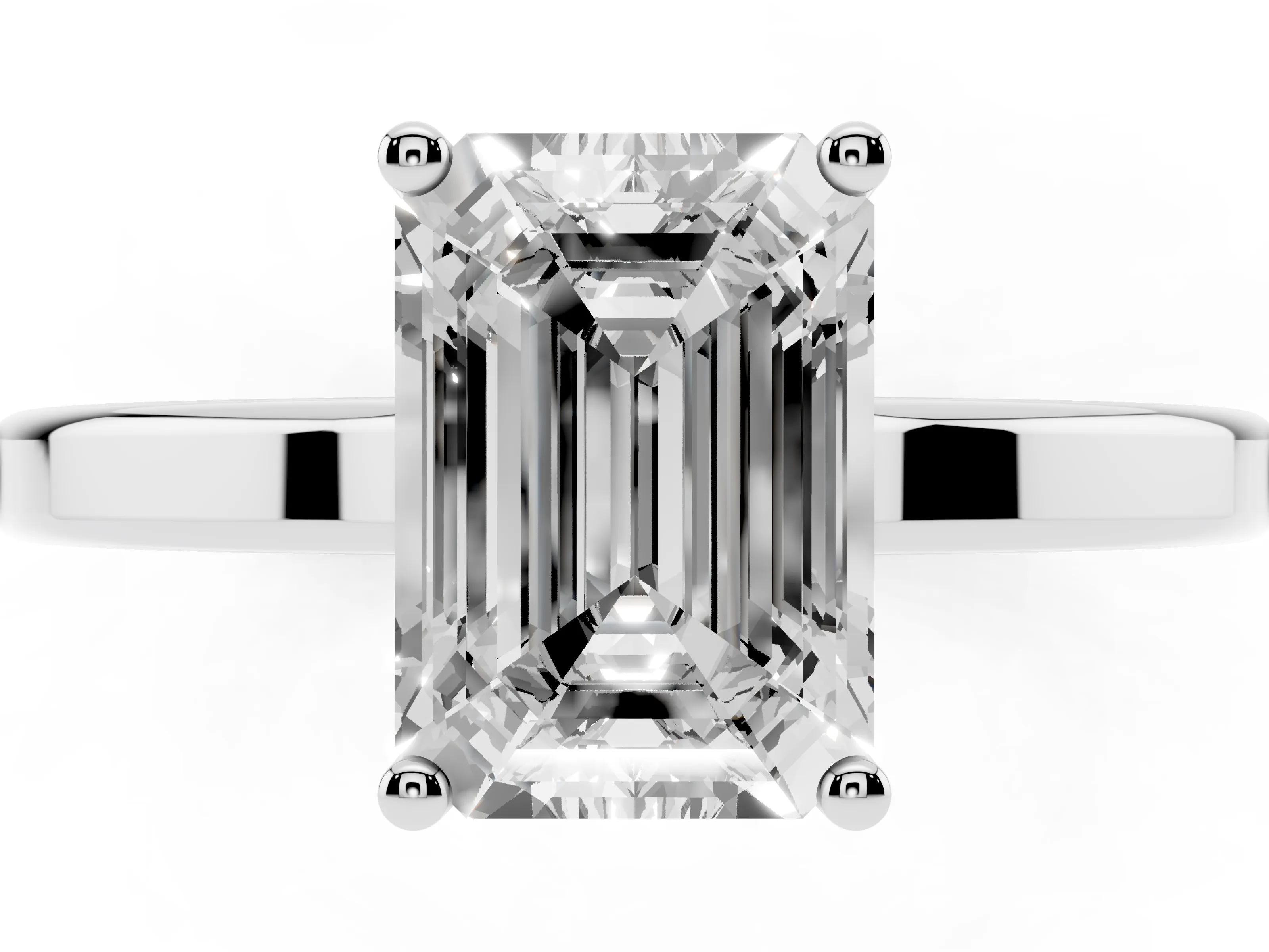 Emerald Cut Diamond Solitaire Engagement Ring Set in Platinum with Prong Setting on a Plain Band