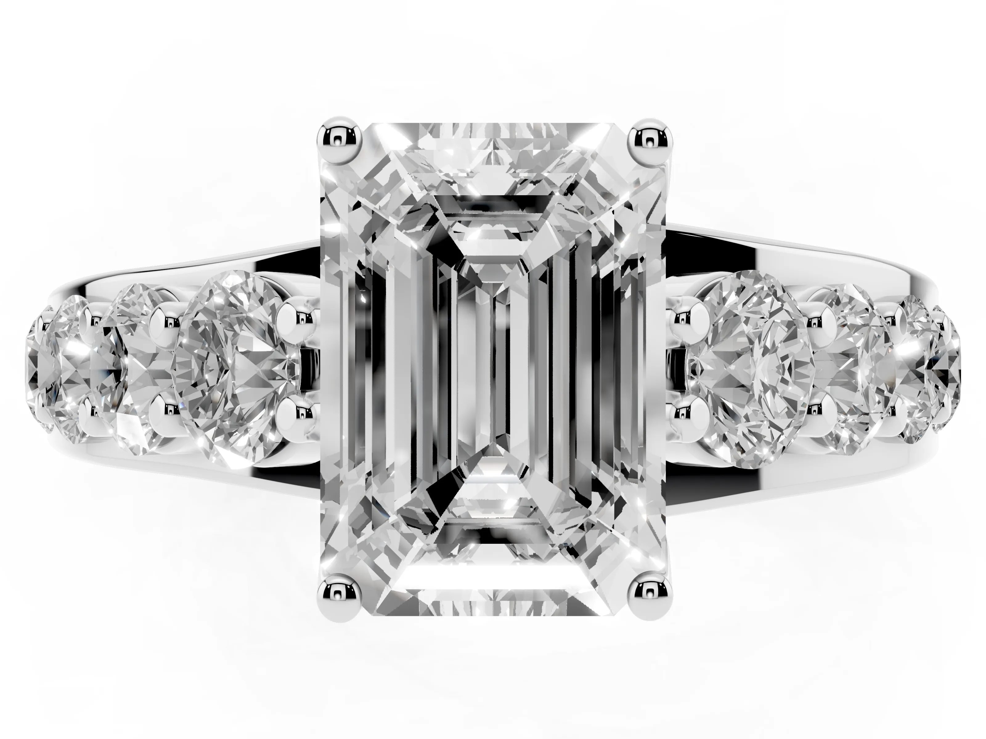 Emerald Cut Diamond Pavé Engagement Ring Set in White gold with Prong Setting