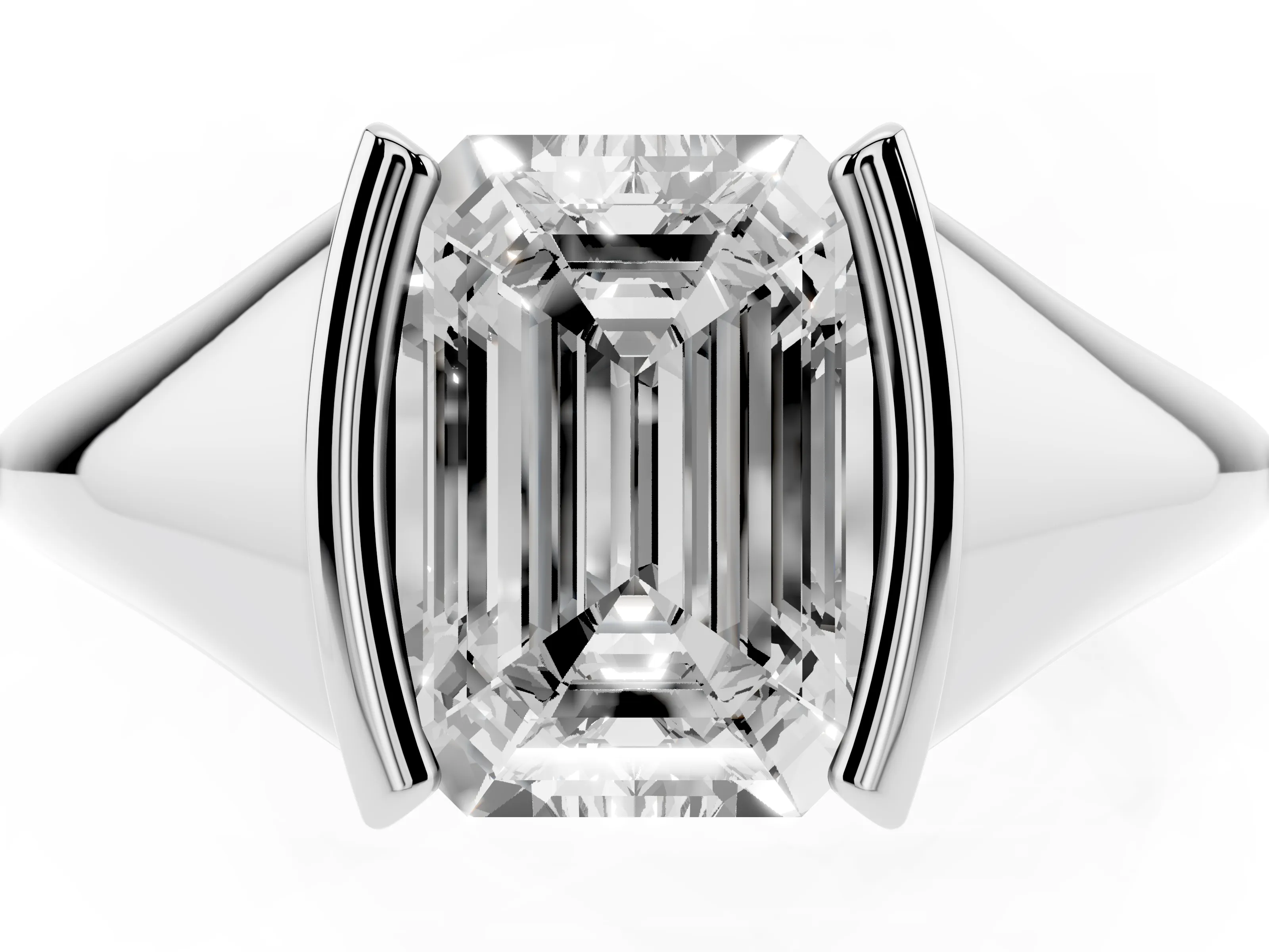 Emerald Cut Diamond Solitaire Tension Set Ring Set in Platinum