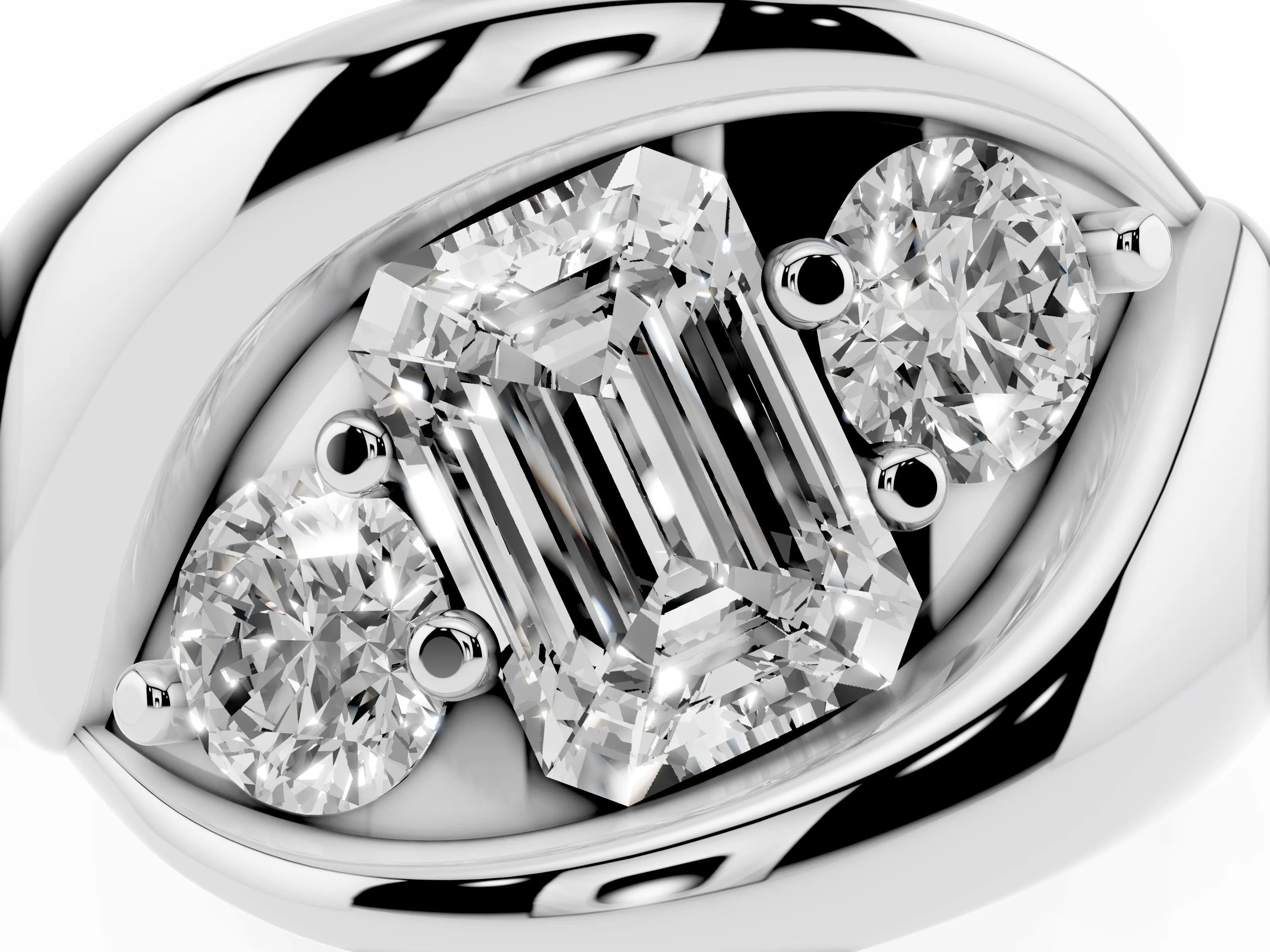 Emerald Cut Diamond Channel-Set Crossover Ring Set in White gold