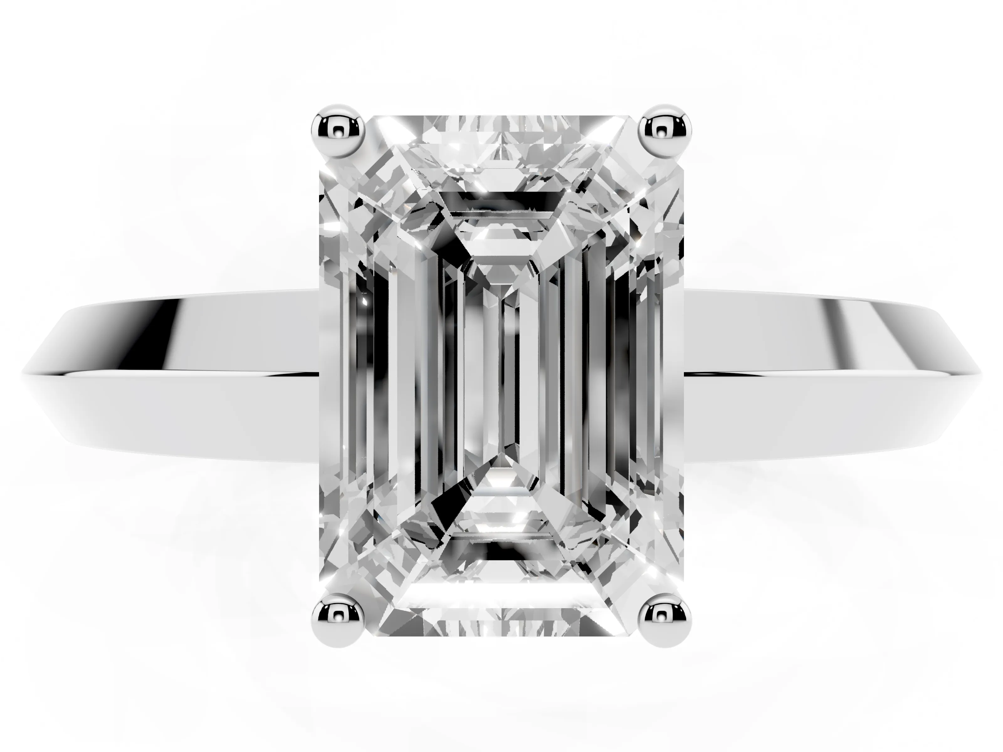Emerald Cut Diamond Solitaire Engagement Ring Set in Platinum with Flat Band and Prong Setting