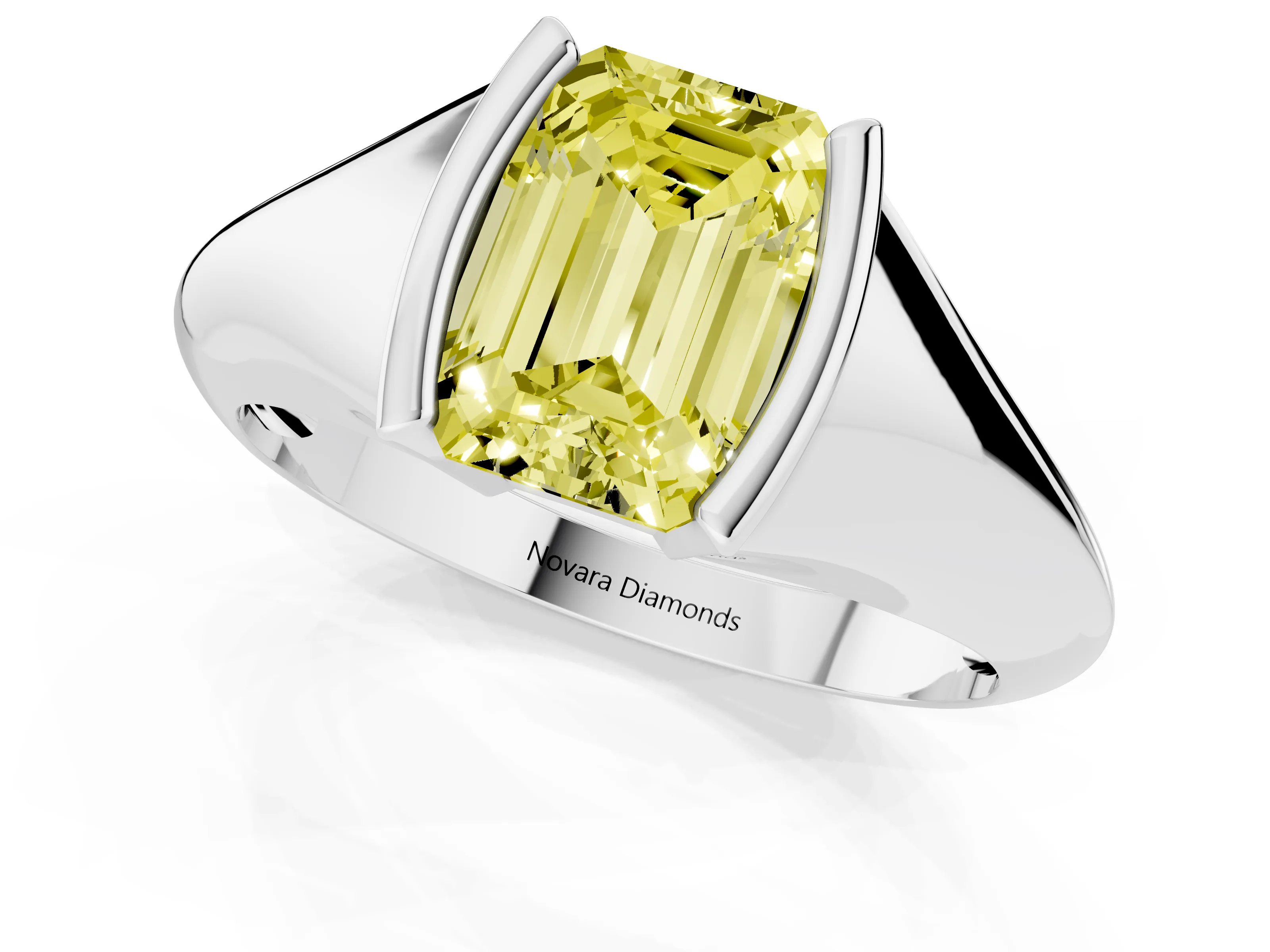 Fancy Yellow Emerald Cut Diamond Solitaire Tension Set Ring Set in Platinum