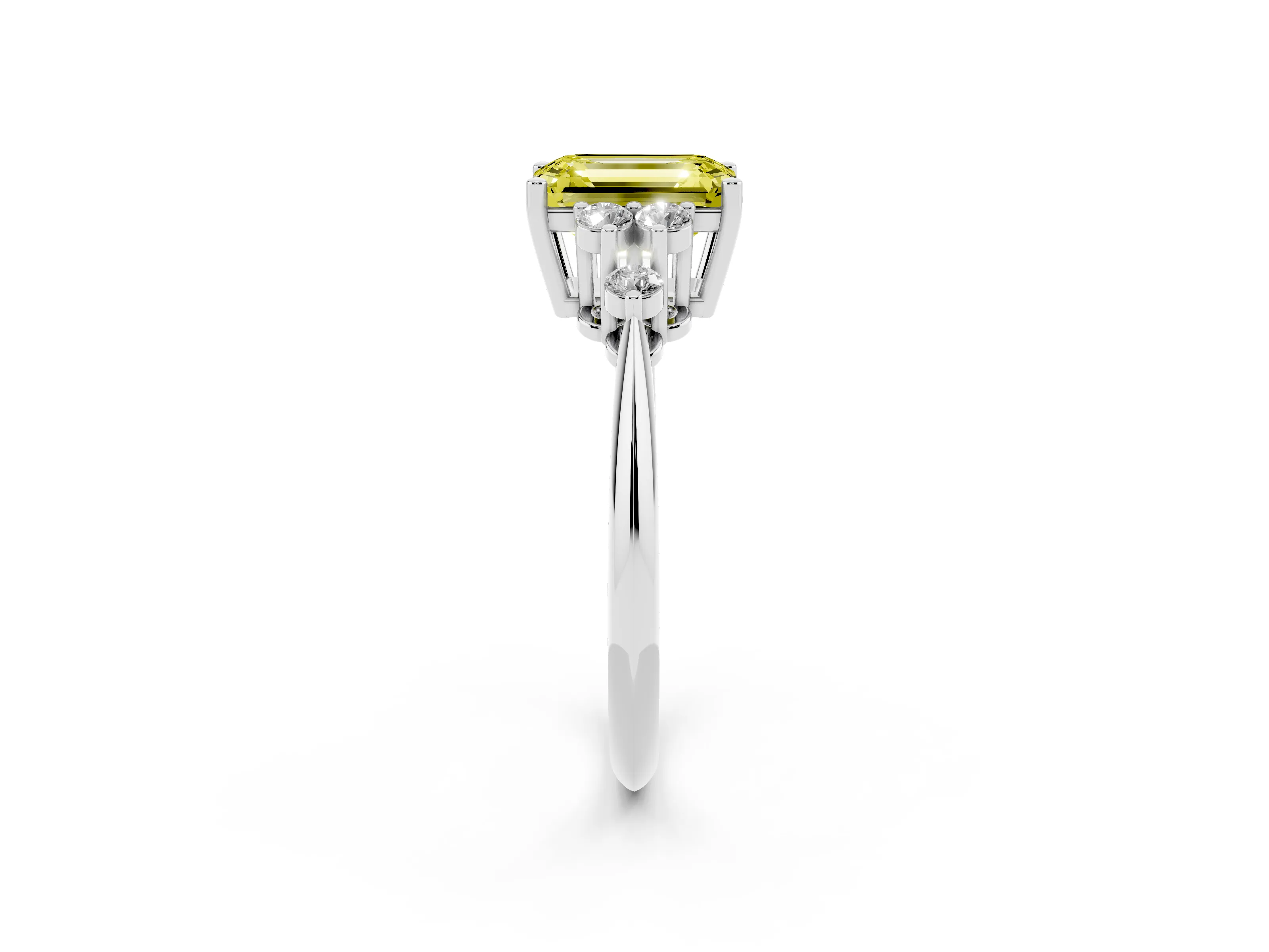 Fancy Yellow Emerald Cut Diamond Cluster Ring Set in Silver with Plain Band and Prong Setting