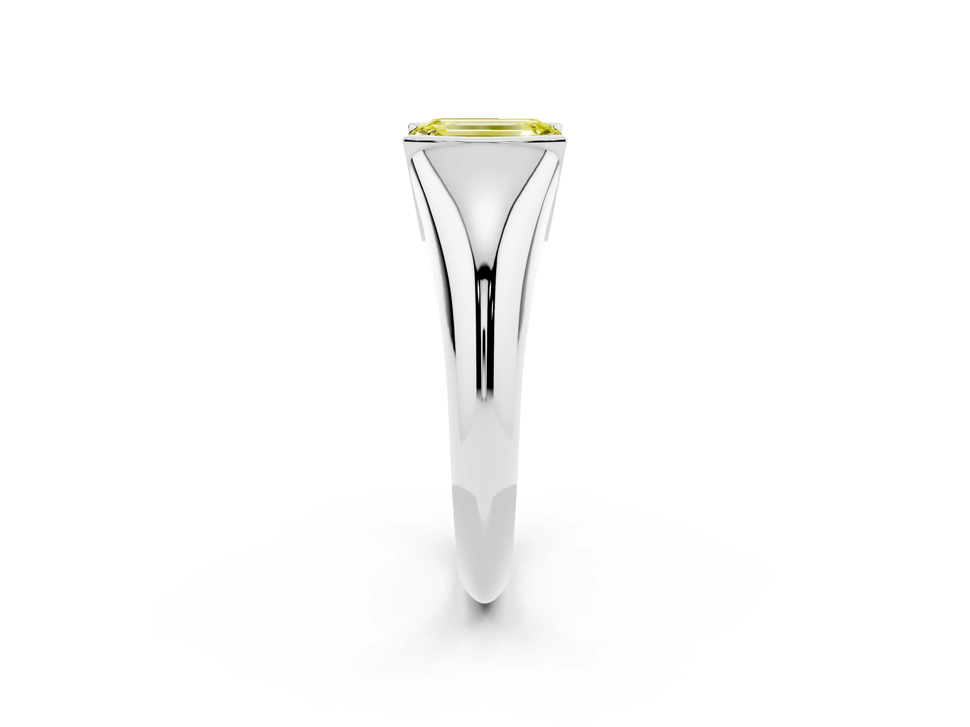 Fancy Yellow Emerald Cut Diamond Solitaire Tension Set Ring Set in Platinum