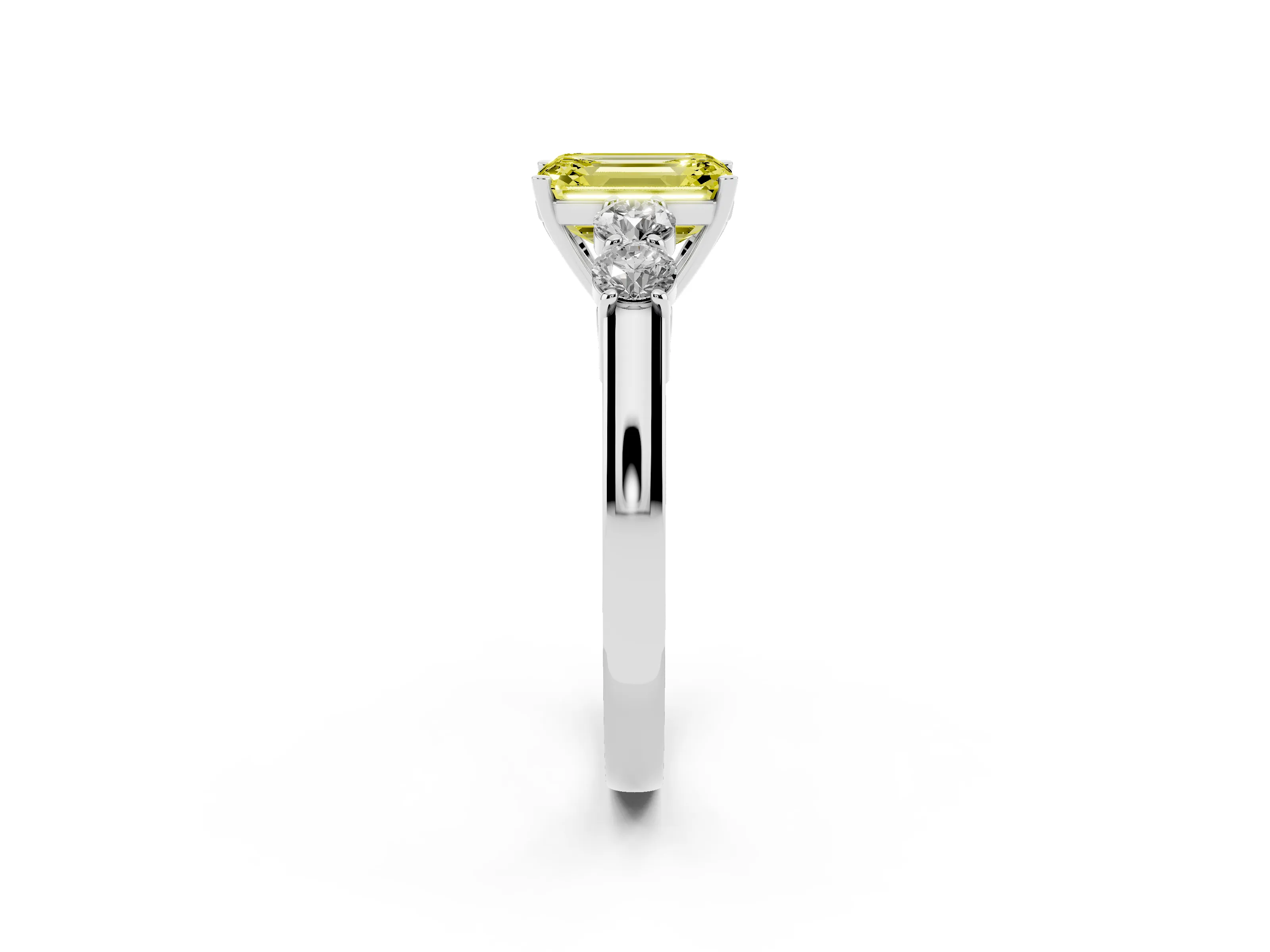 Fancy Yellow Emerald Cut Diamond Five-Stone Prong Set Band Ring Set in White gold with Polished Band