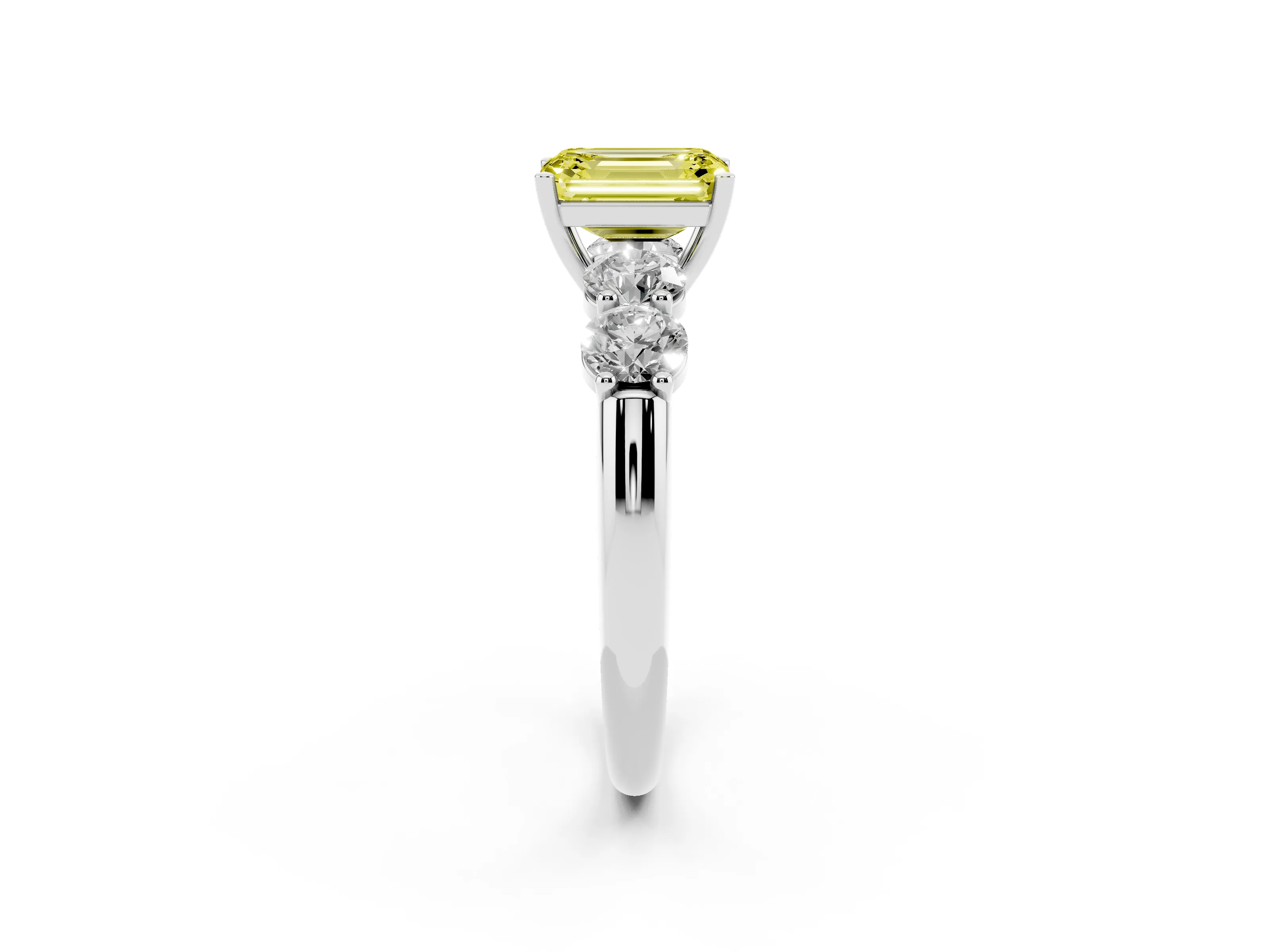 Fancy Yellow Emerald Cut Diamond Five-Stone Prong Set Ring Set in Silver with Classic Band