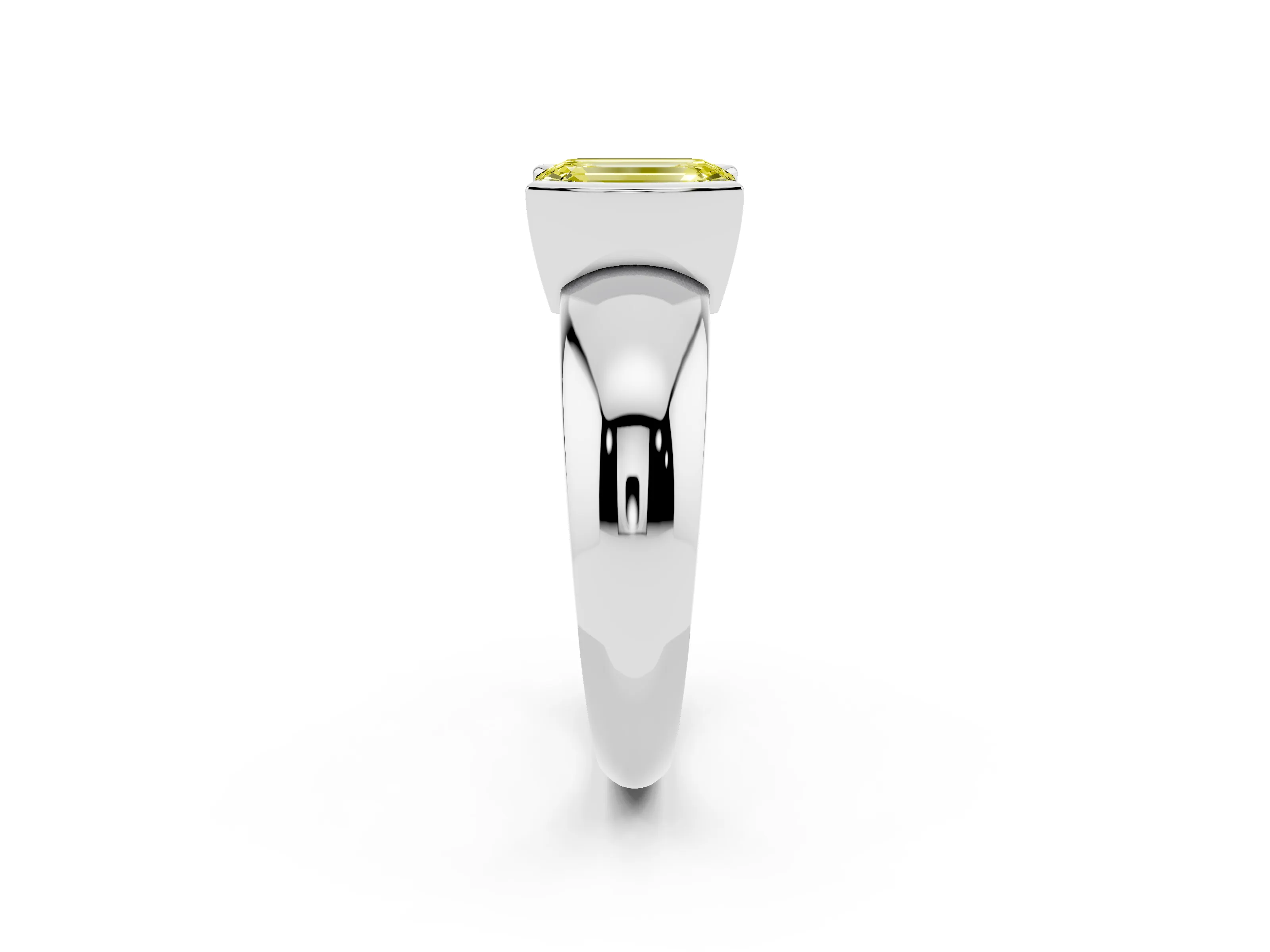 Fancy Yellow Emerald Cut Diamond Solitaire Tension Set Ring Set in Silver with Wide Band
