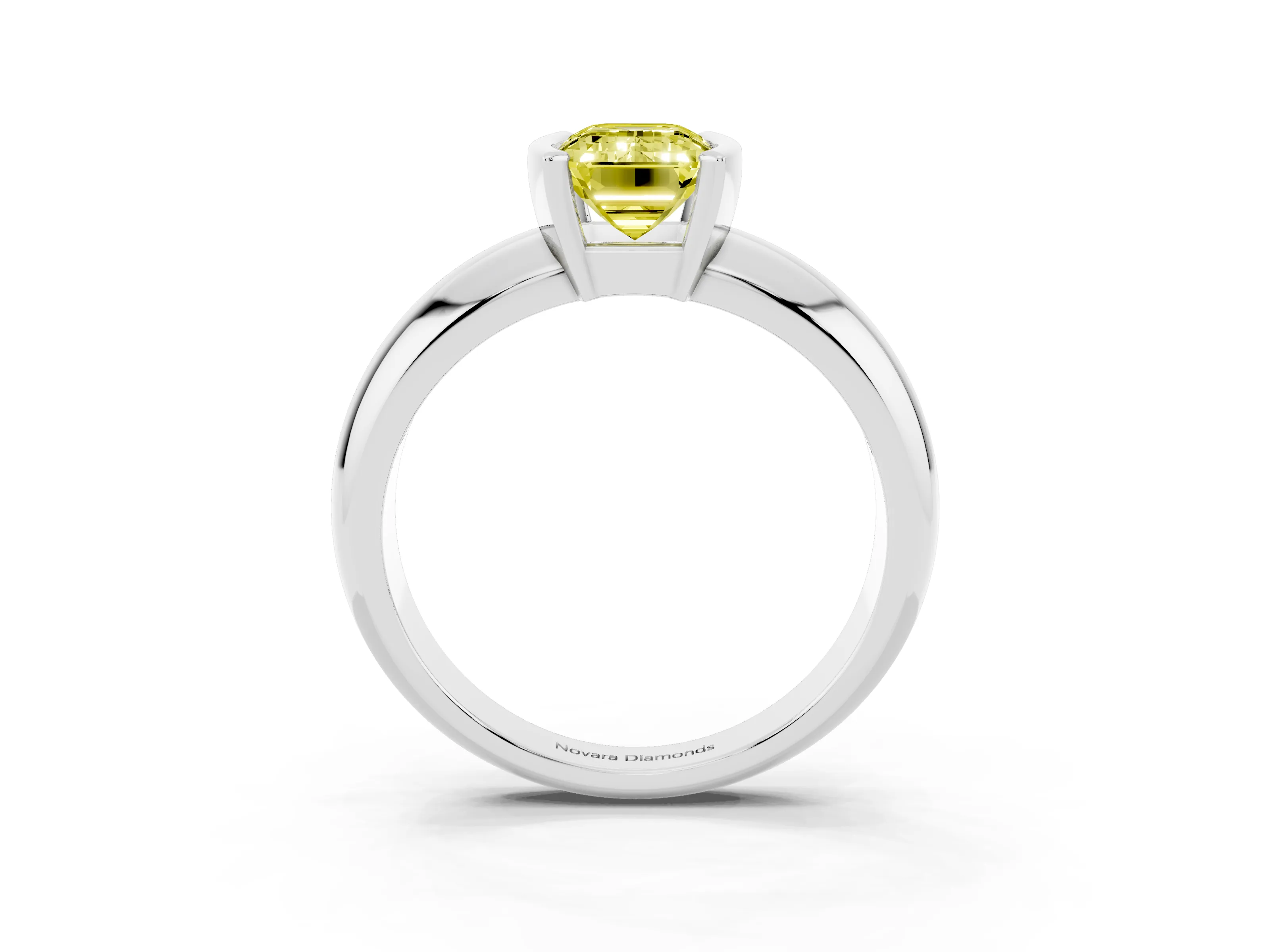 Fancy Yellow Emerald Cut Diamond Solitaire Tension Set Ring Set in Silver with Wide Band