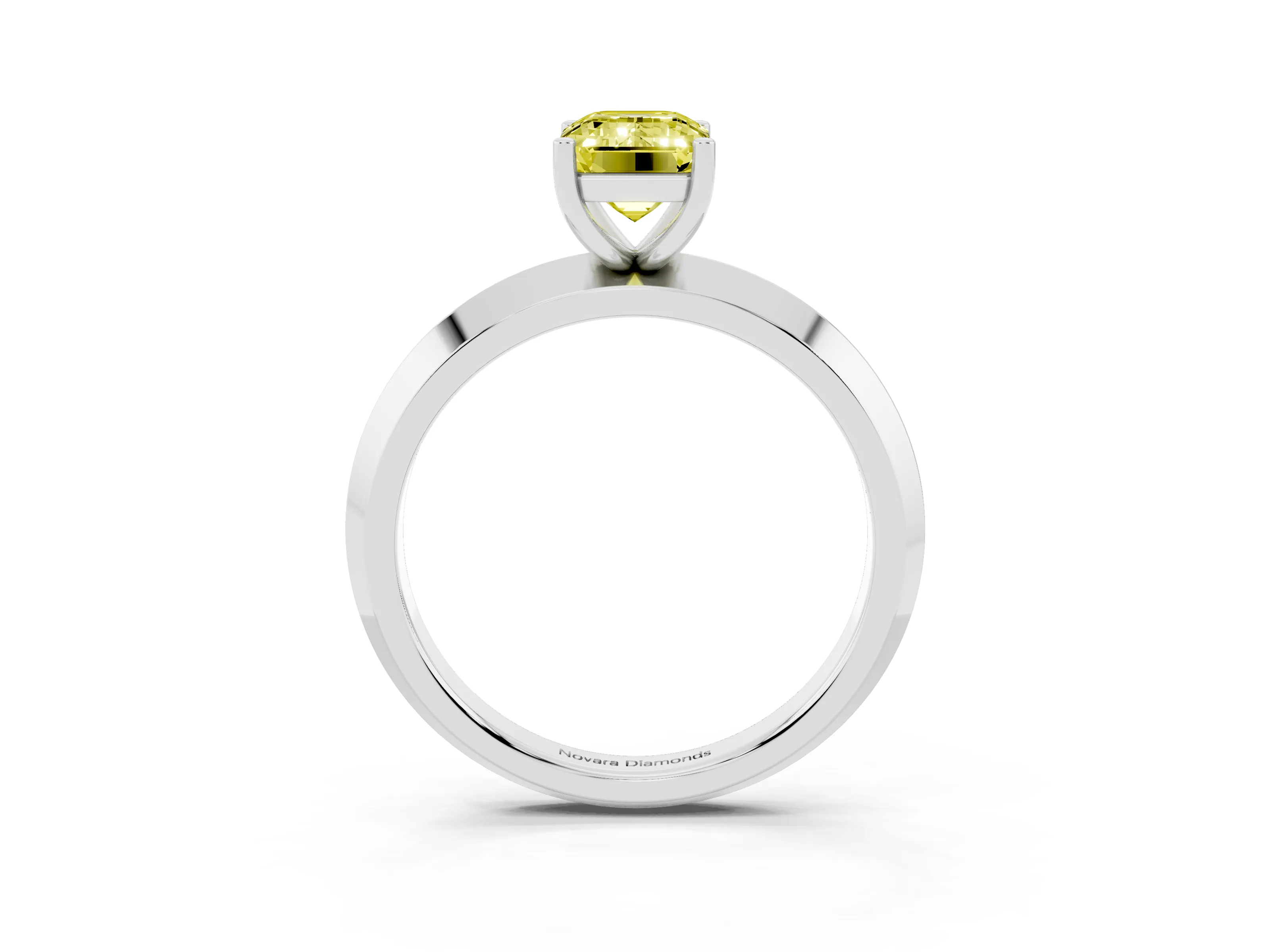 Fancy Yellow Emerald Cut Diamond Solitaire Engagement Ring Set in Platinum with Flat Band and Prong Setting