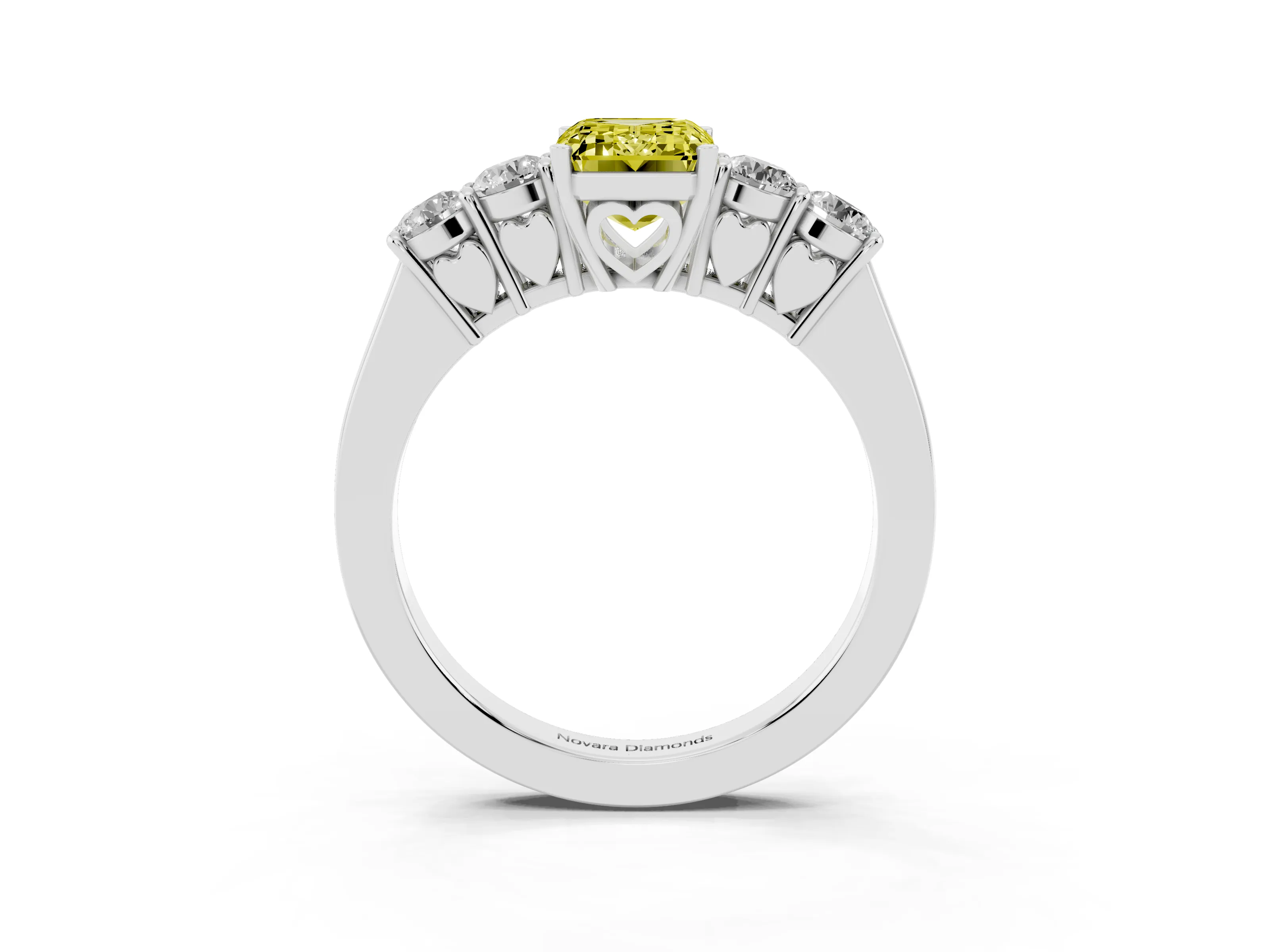 Fancy Yellow Emerald Cut Diamond Five-Stone Prong Set Band Ring Set in White gold with Polished Band