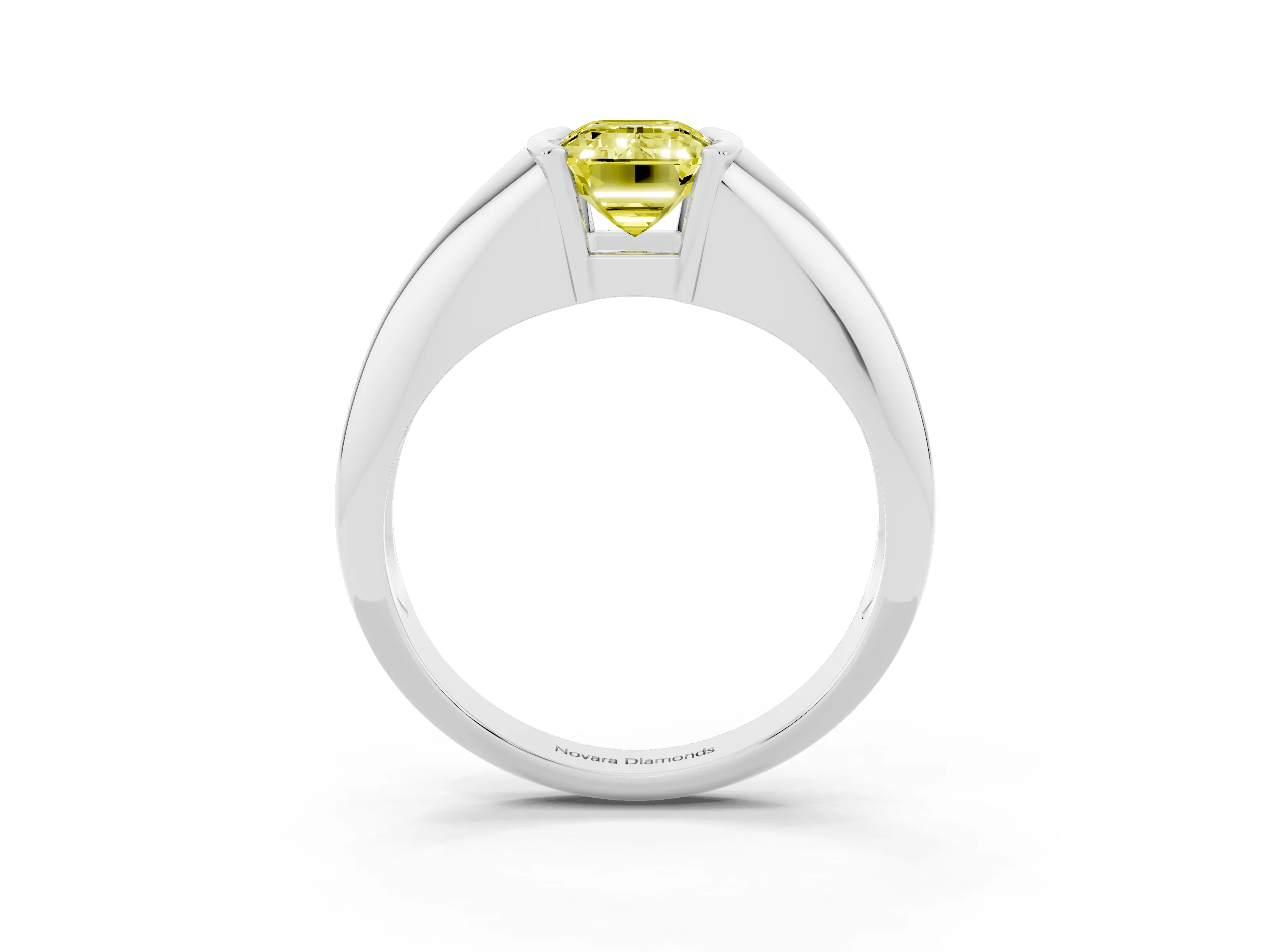 Fancy Yellow Emerald Cut Diamond Solitaire Tension Set Ring Set in Platinum