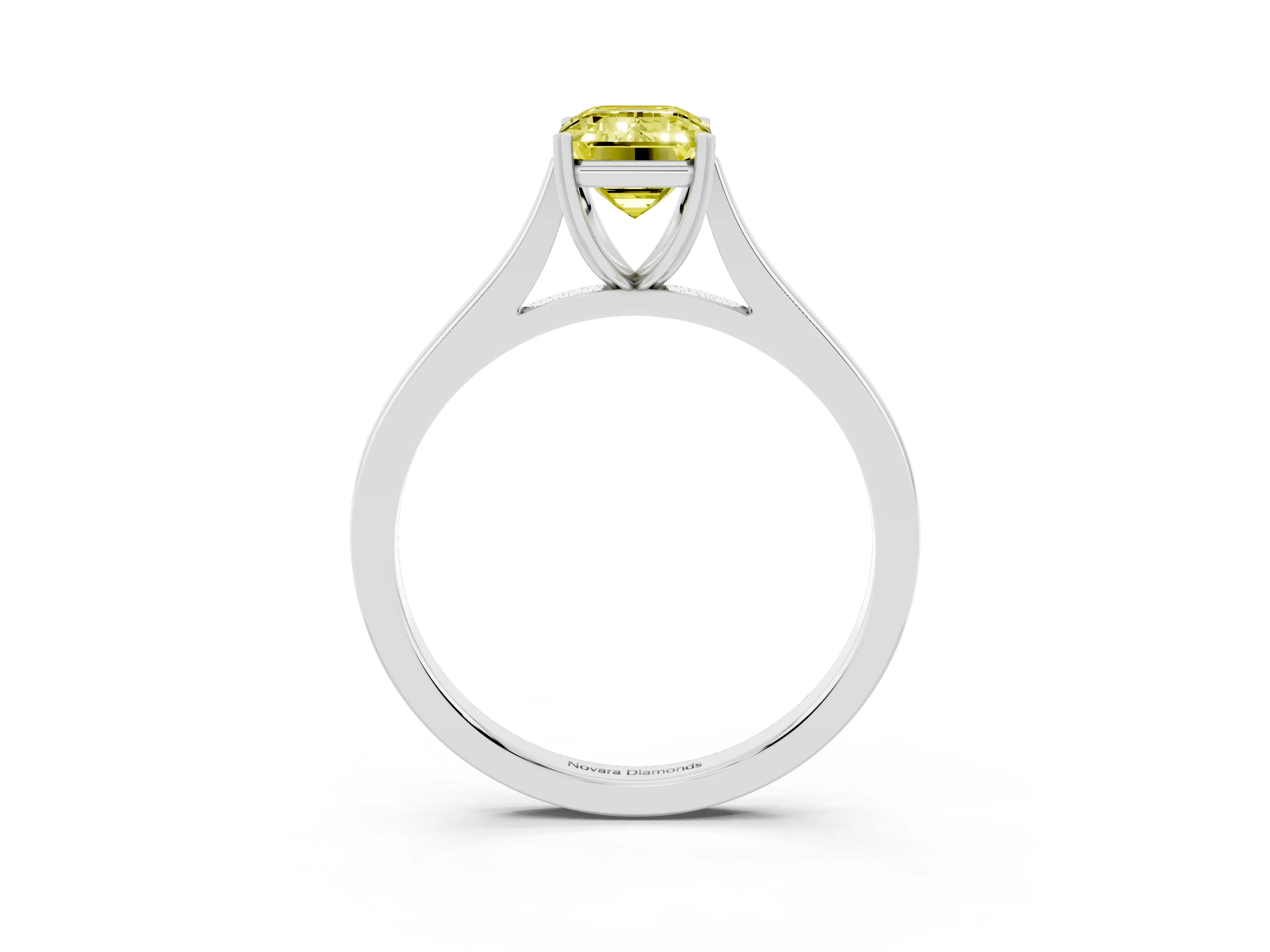 Fancy Yellow Emerald Cut Diamond Solitaire Heart Prong Engagement Ring Set in Platinum with Tapered Band