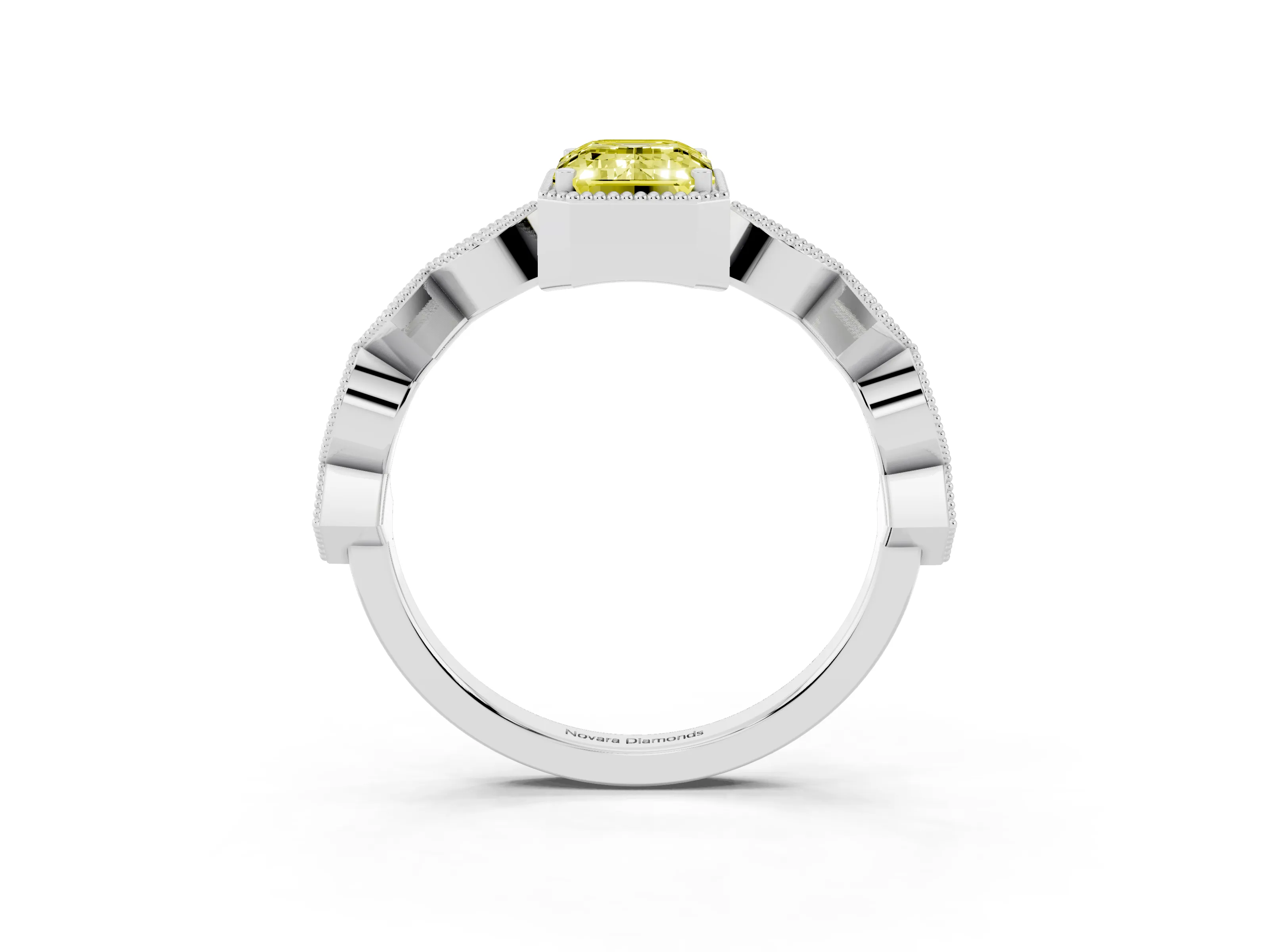 Fancy Yellow Emerald Cut Diamond Milgrain Marquise Twist Band Ring Set in Silver with Prong Setting