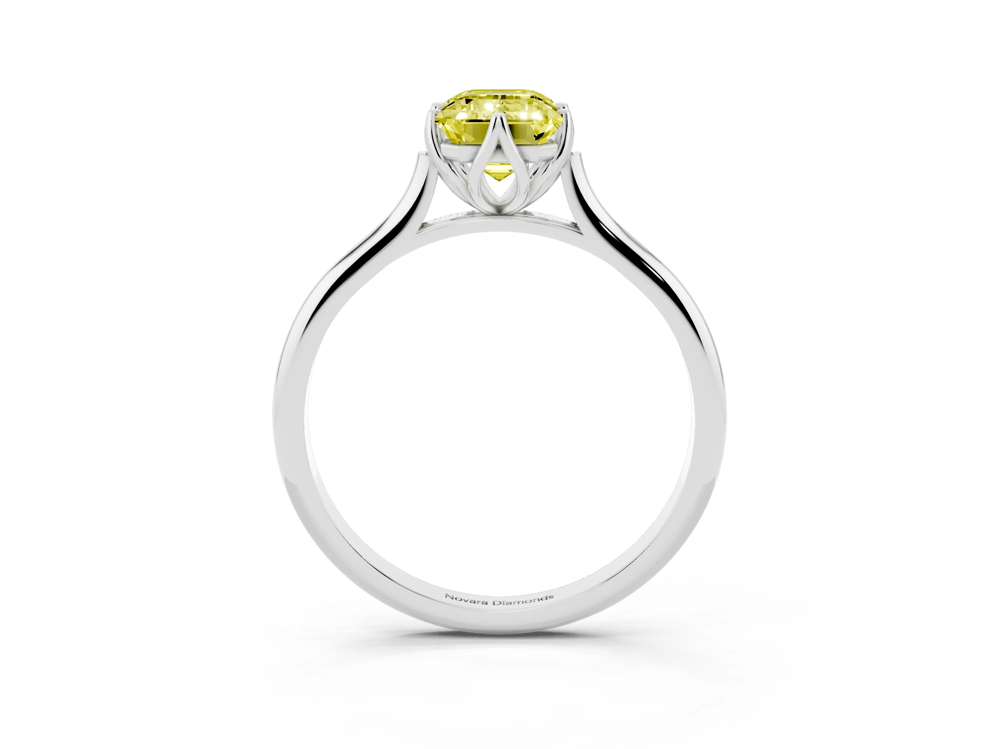 Fancy Yellow Emerald Cut Diamond Solitaire Cathedral Ring Set in Platinum with Prong Setting