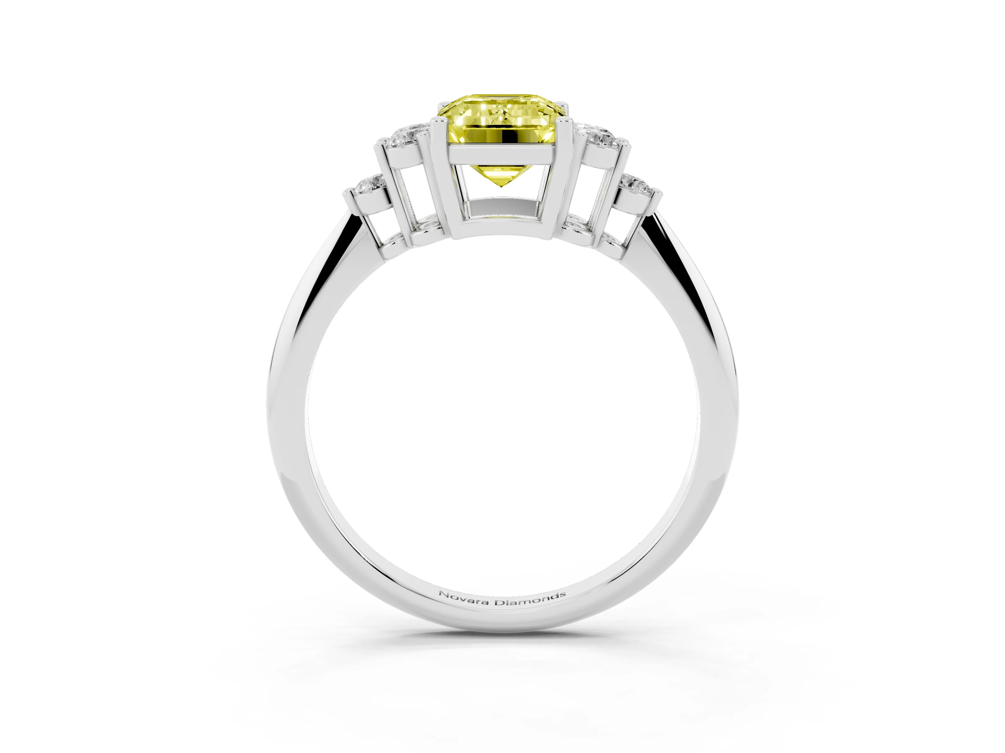 Fancy Yellow Emerald Cut Diamond Cluster Ring Set in Silver with Plain Band and Prong Setting