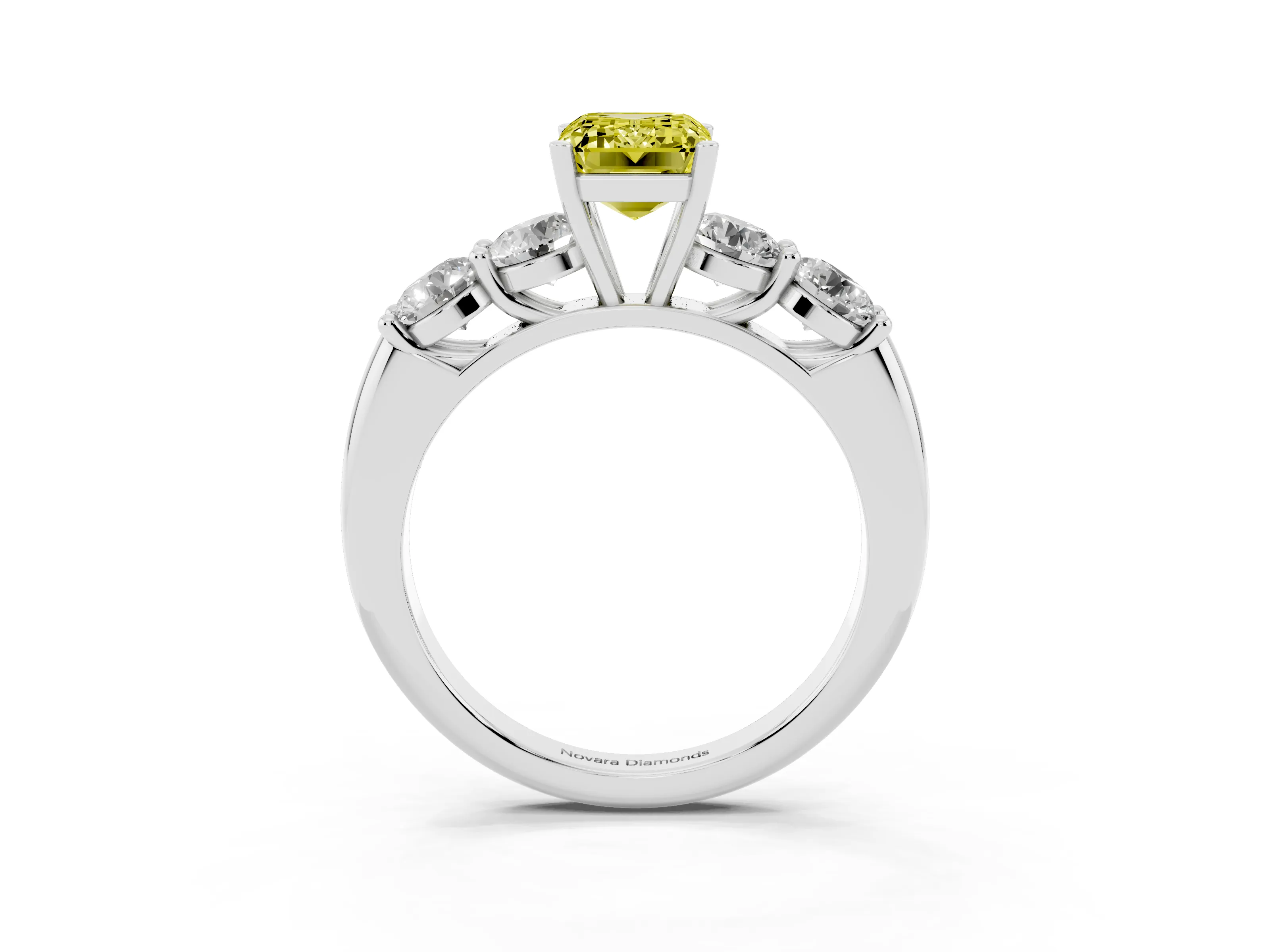 Fancy Yellow Emerald Cut Diamond Five-Stone Prong Set Ring Set in Silver with Classic Band