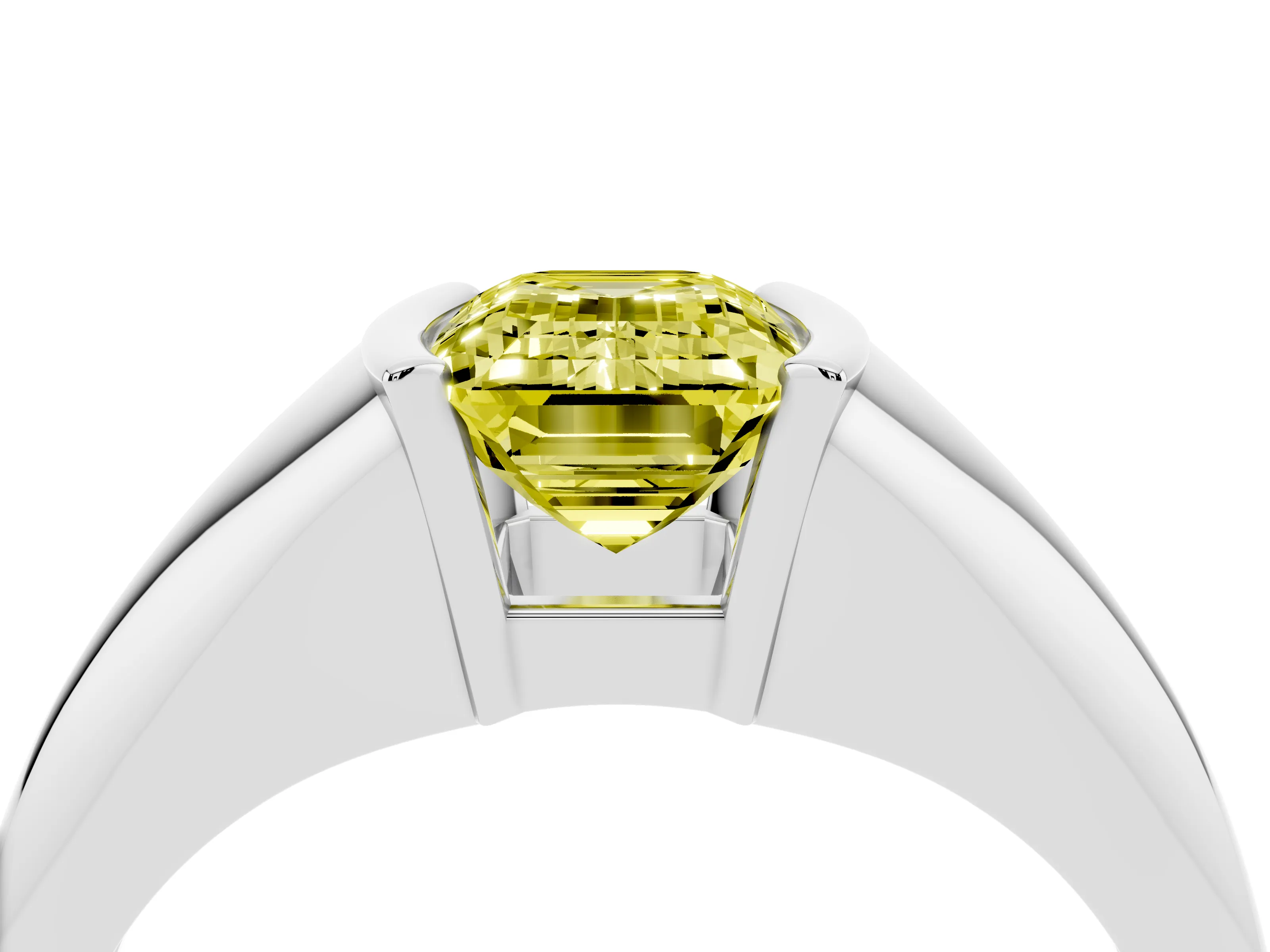 Fancy Yellow Emerald Cut Diamond Solitaire Tension Set Ring Set in Platinum