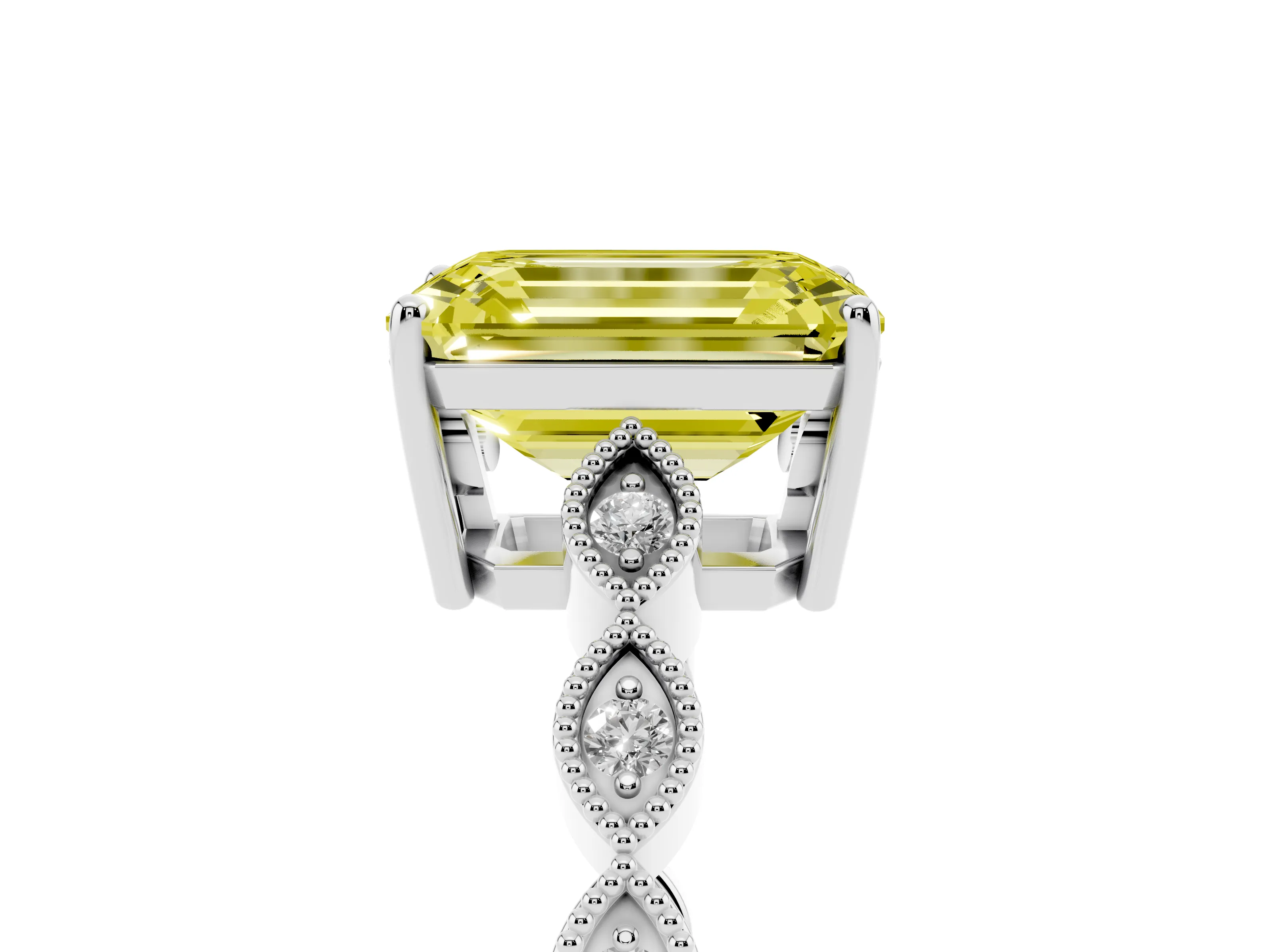 Fancy Yellow Emerald Cut Diamond Solitaire Ring Set in Silver with Infinity Twist Pavé Band