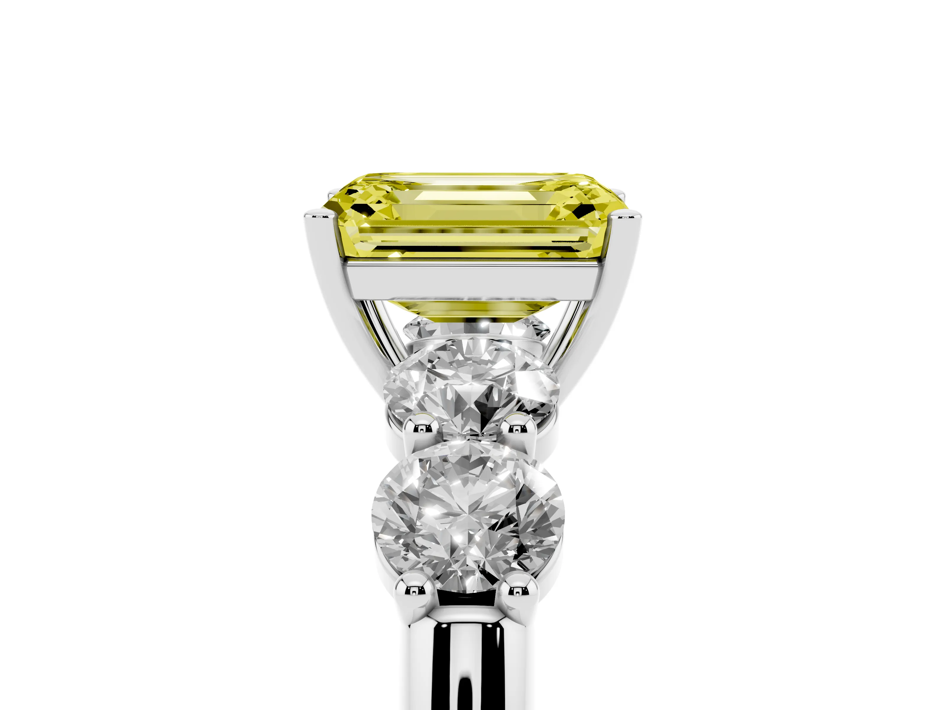 Fancy Yellow Emerald Cut Diamond Five-Stone Prong Set Ring Set in Silver with Classic Band