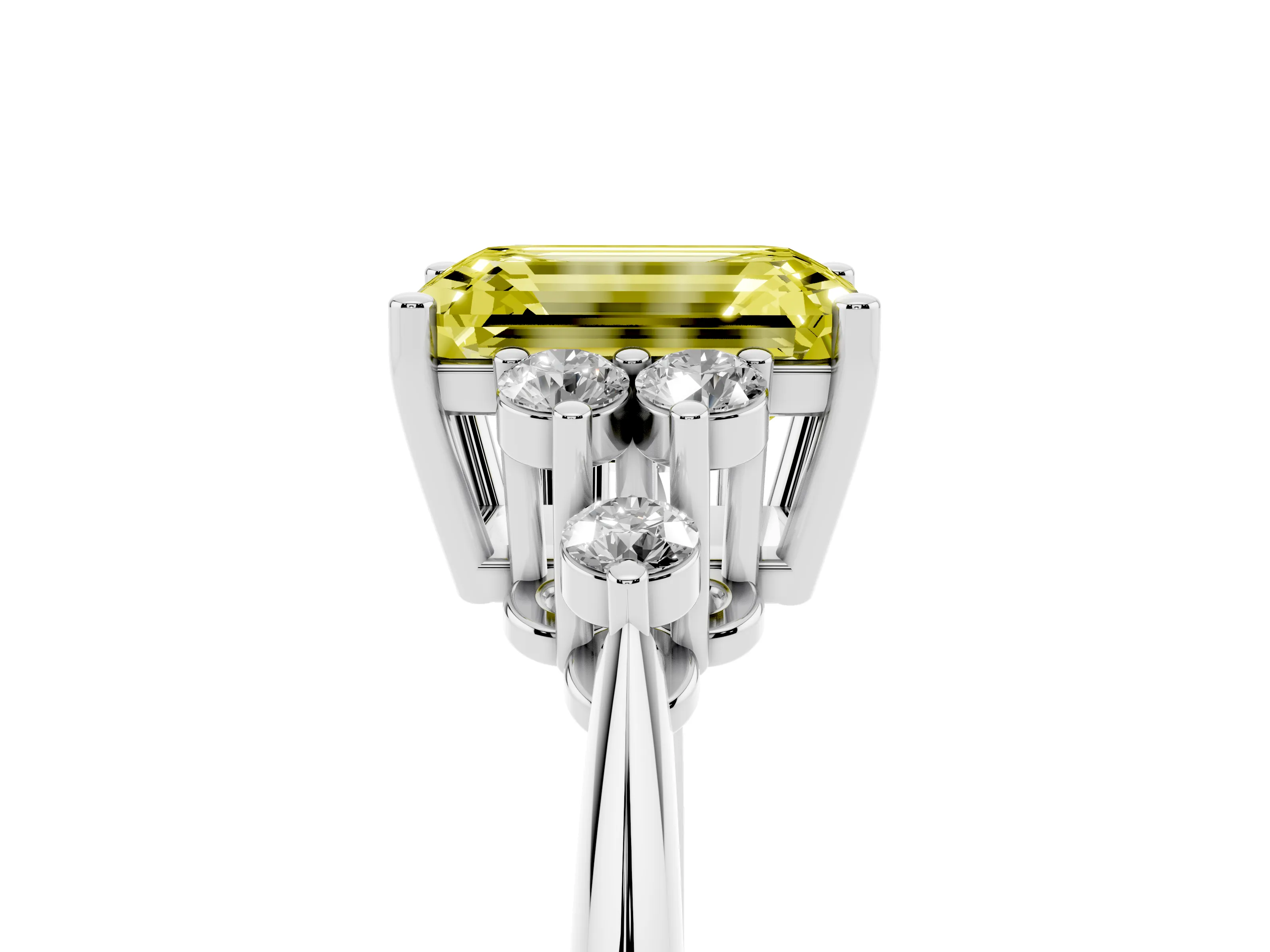 Fancy Yellow Emerald Cut Diamond Cluster Ring Set in Silver with Plain Band and Prong Setting