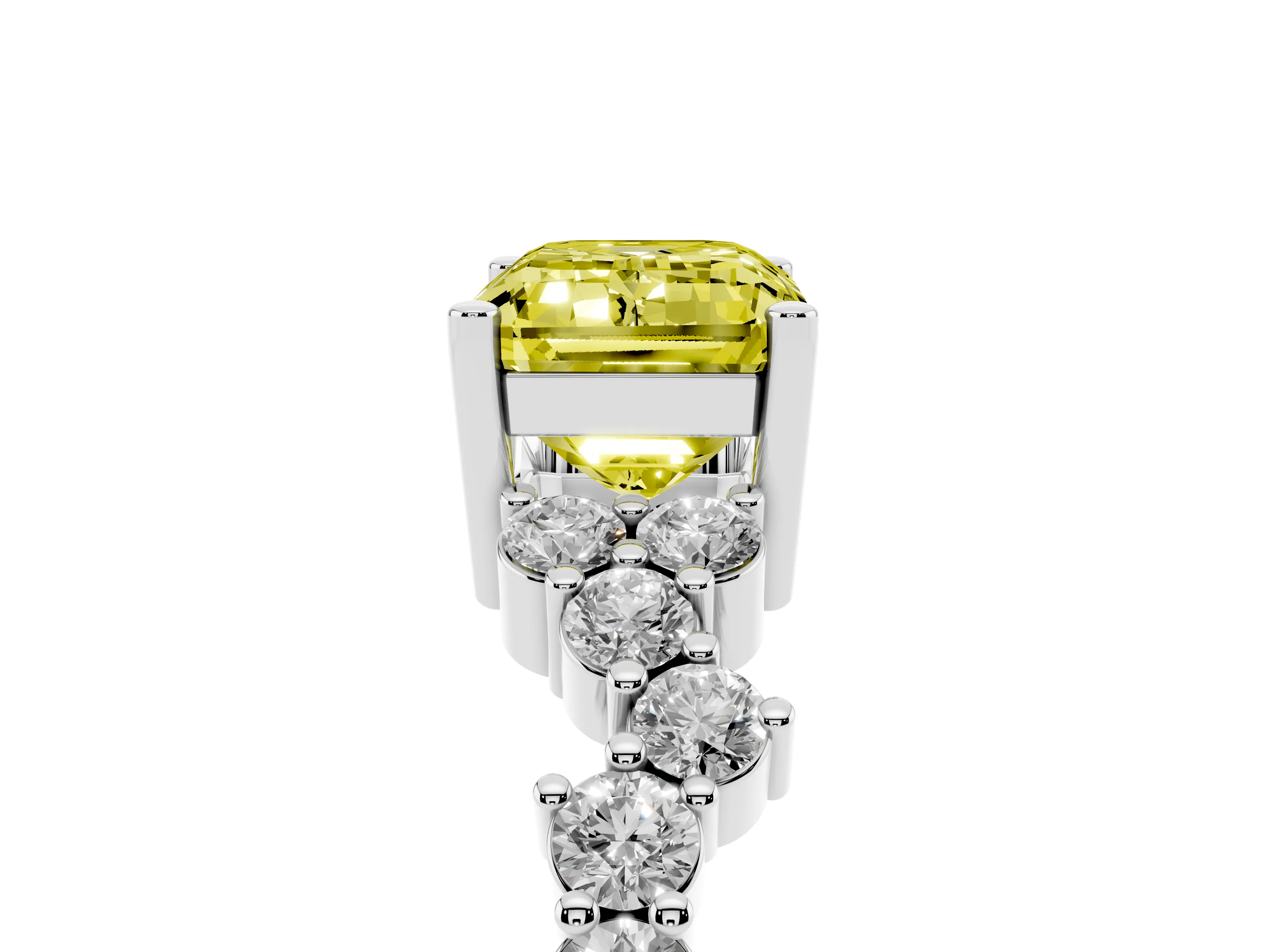 Fancy Yellow Emerald Cut Diamond Ring Set in Silver with Scattered Round Accents