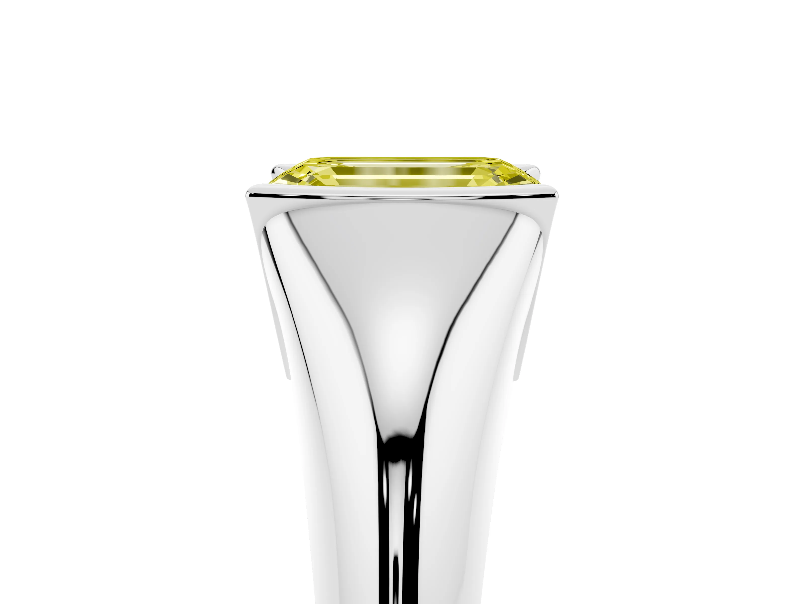Fancy Yellow Emerald Cut Diamond Solitaire Tension Set Ring Set in Platinum