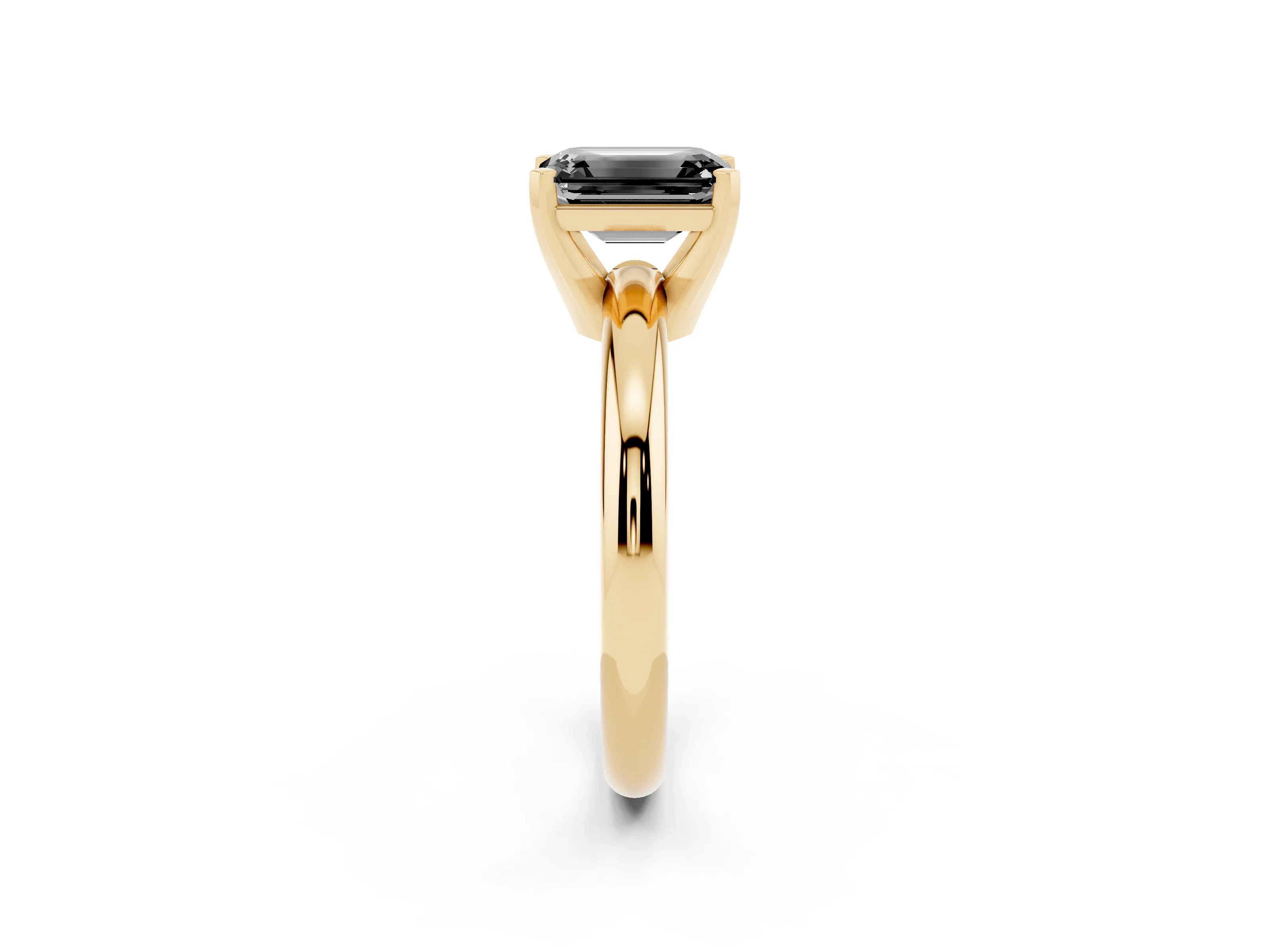 Fancy Black Emerald Cut Diamond Solitaire Engagement Ring Set in Yellow gold with Round Band and Prong Setting