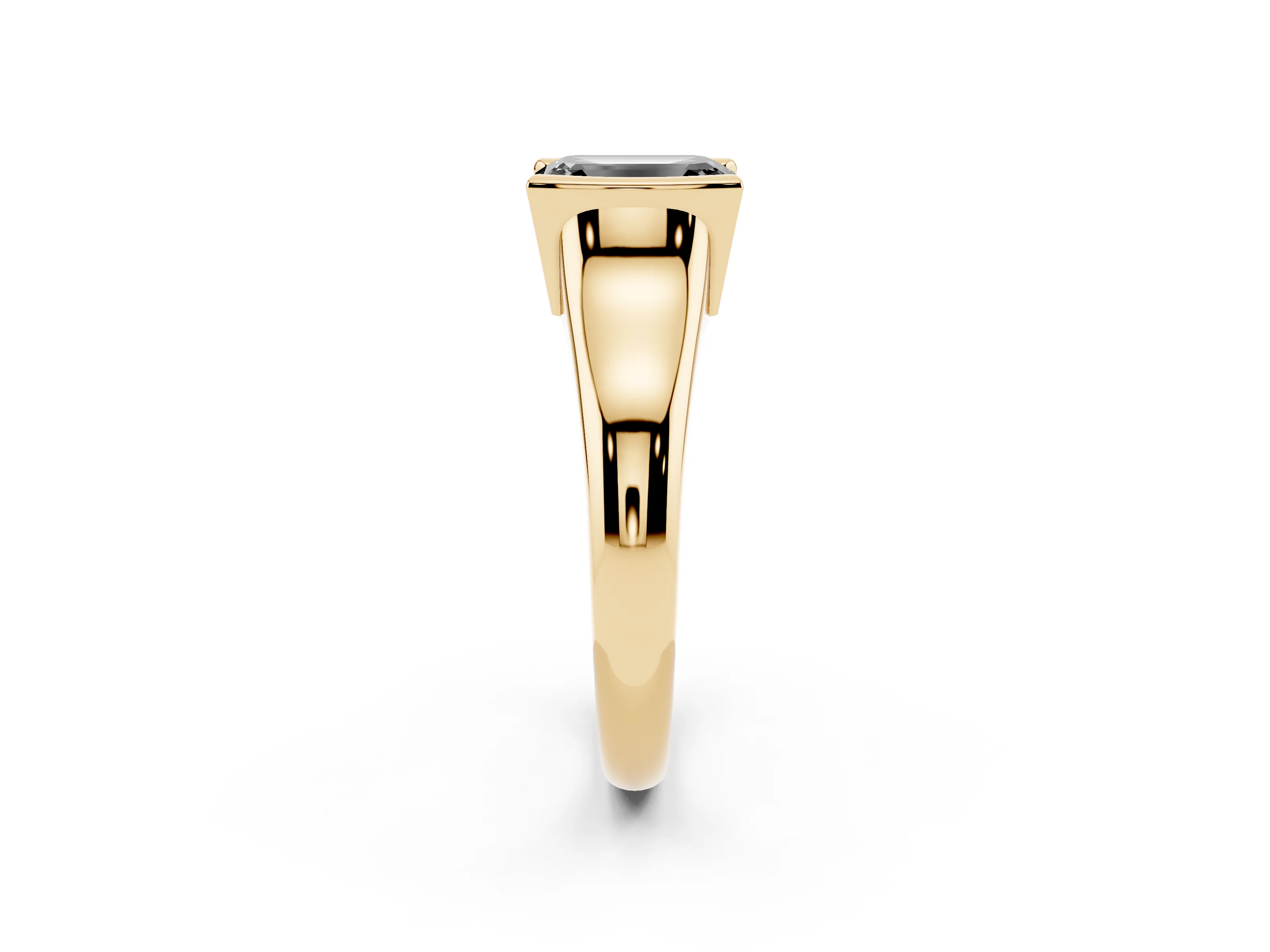 Fancy Black Emerald Cut Diamond Solitaire Tension Set Ring Set in Yellow gold with Split Shank Band