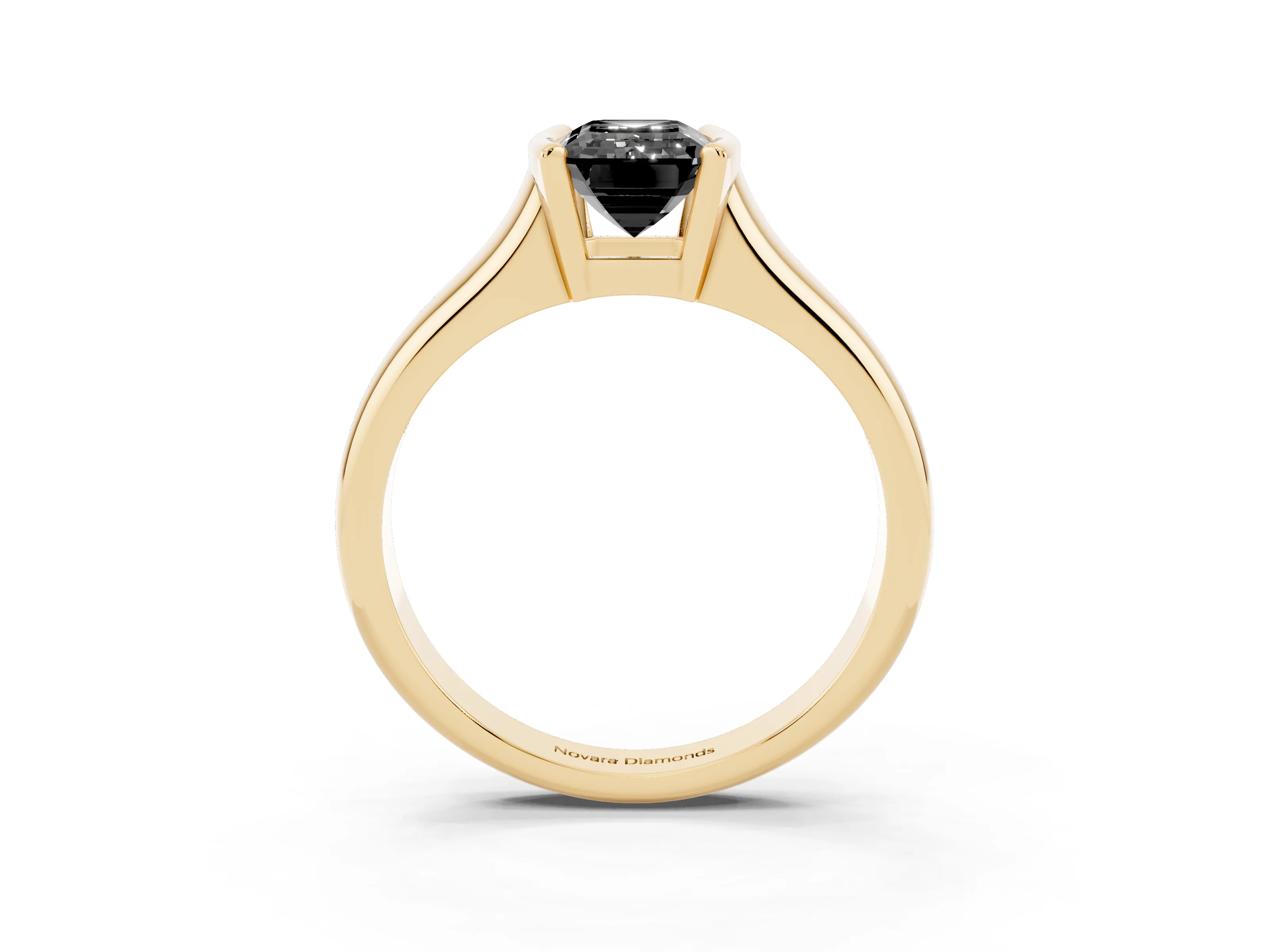 Fancy Black Emerald Cut Diamond Solitaire Tension Set Ring Set in Yellow gold with Split Shank Band