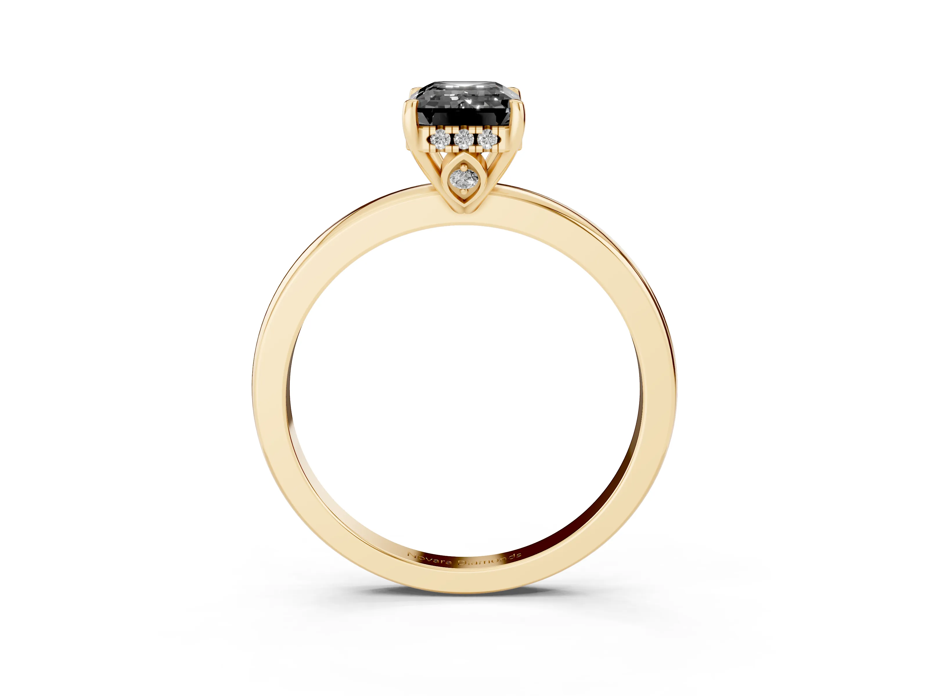 Fancy Black Emerald Cut Diamond Solitaire Ring Set in Yellow gold with Plain Band and Prong Setting