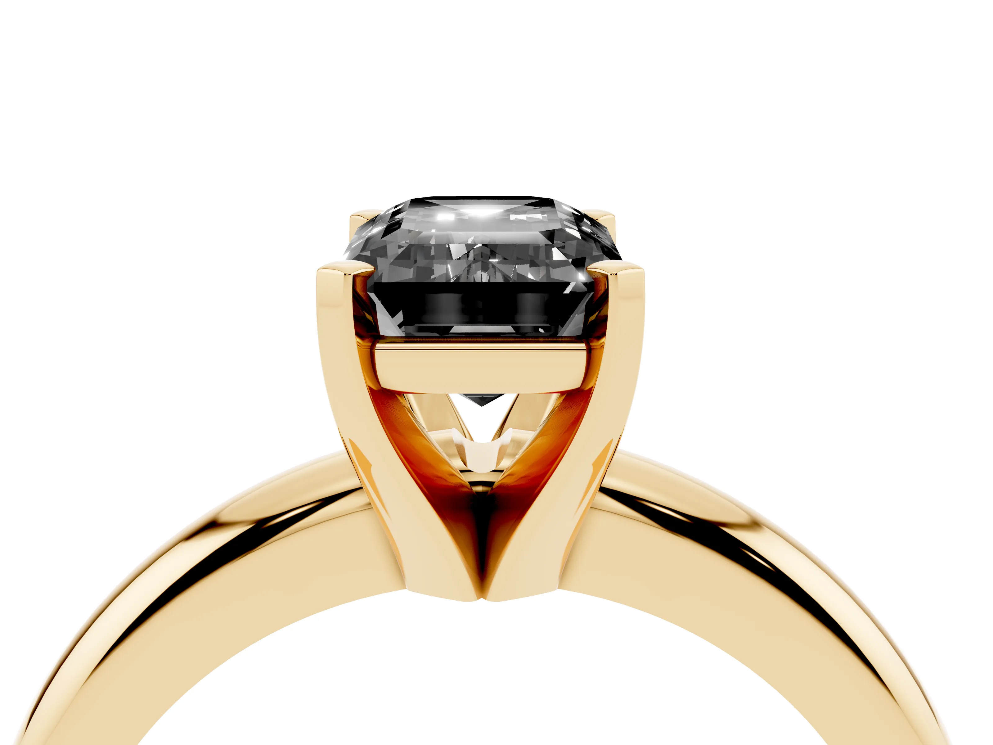 Fancy Black Emerald Cut Diamond Solitaire Engagement Ring Set in Yellow gold with Round Band and Prong Setting