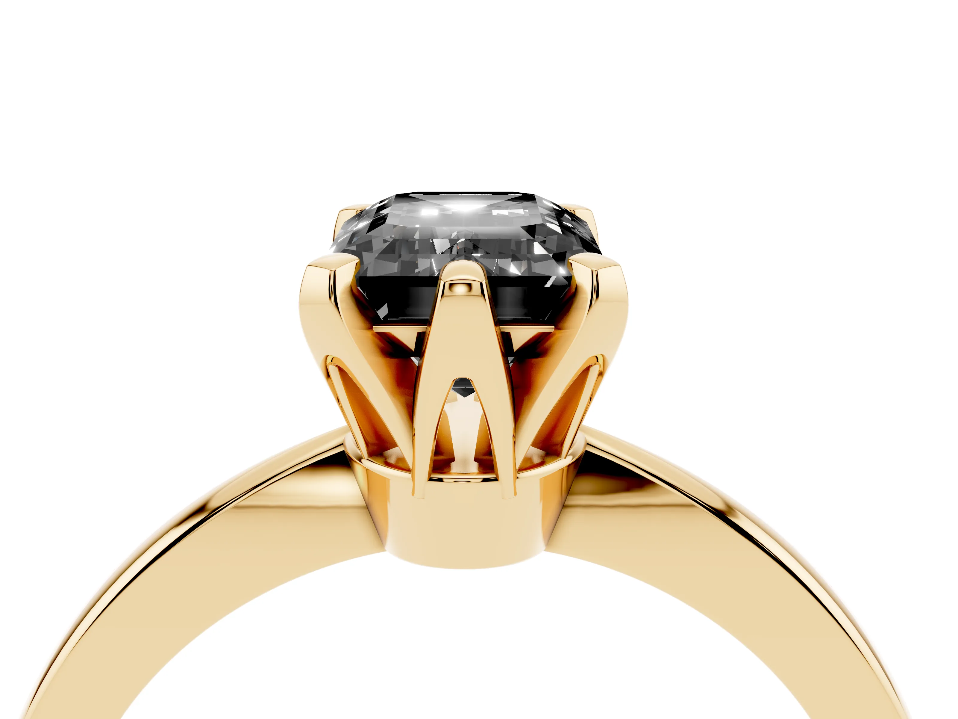 Fancy Black Emerald Cut Diamond Solitaire Engagement Ring Set in Yellow gold with Slim Tapered Solitaire Band