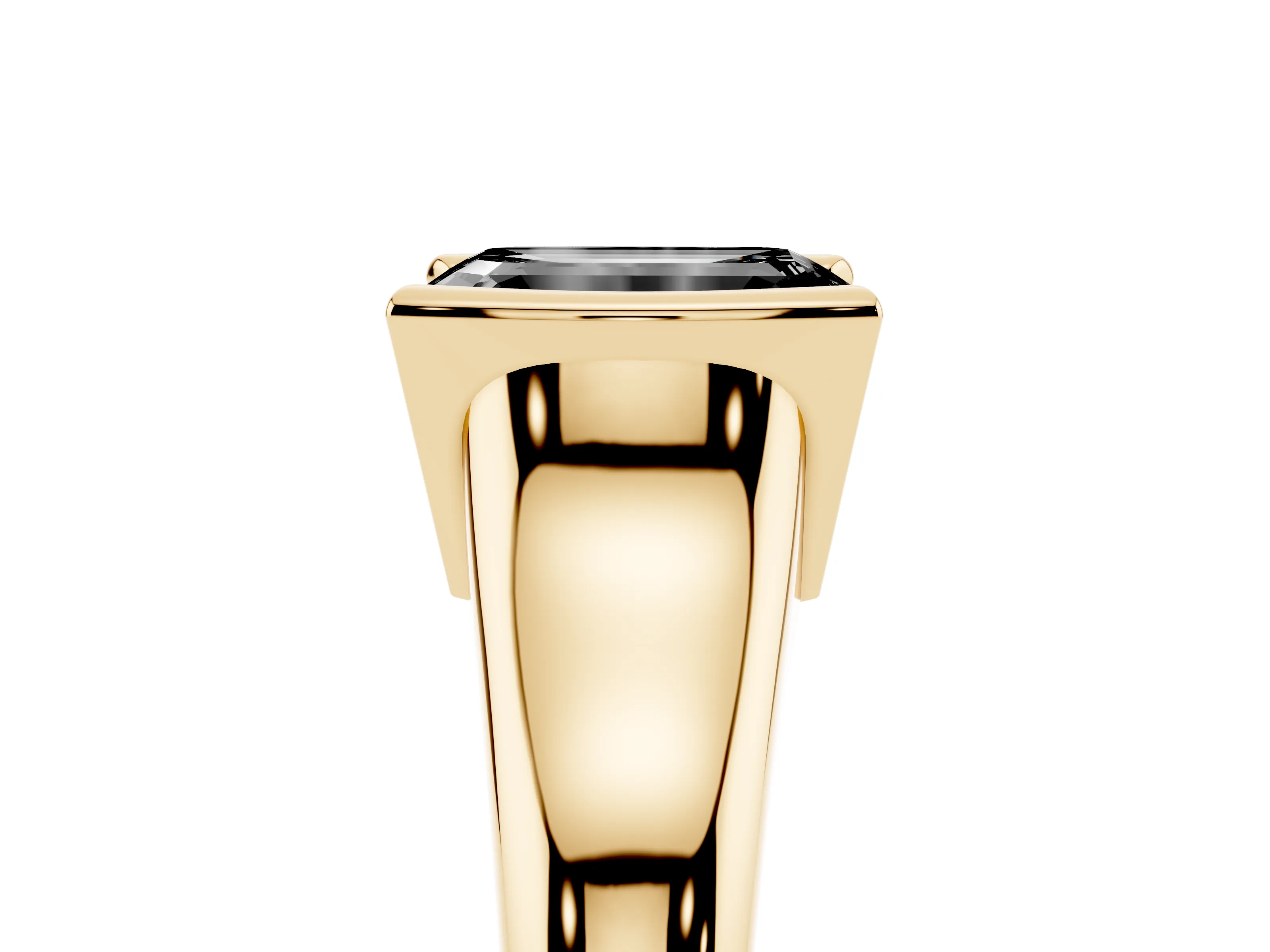 Fancy Black Emerald Cut Diamond Solitaire Tension Set Ring Set in Yellow gold with Split Shank Band