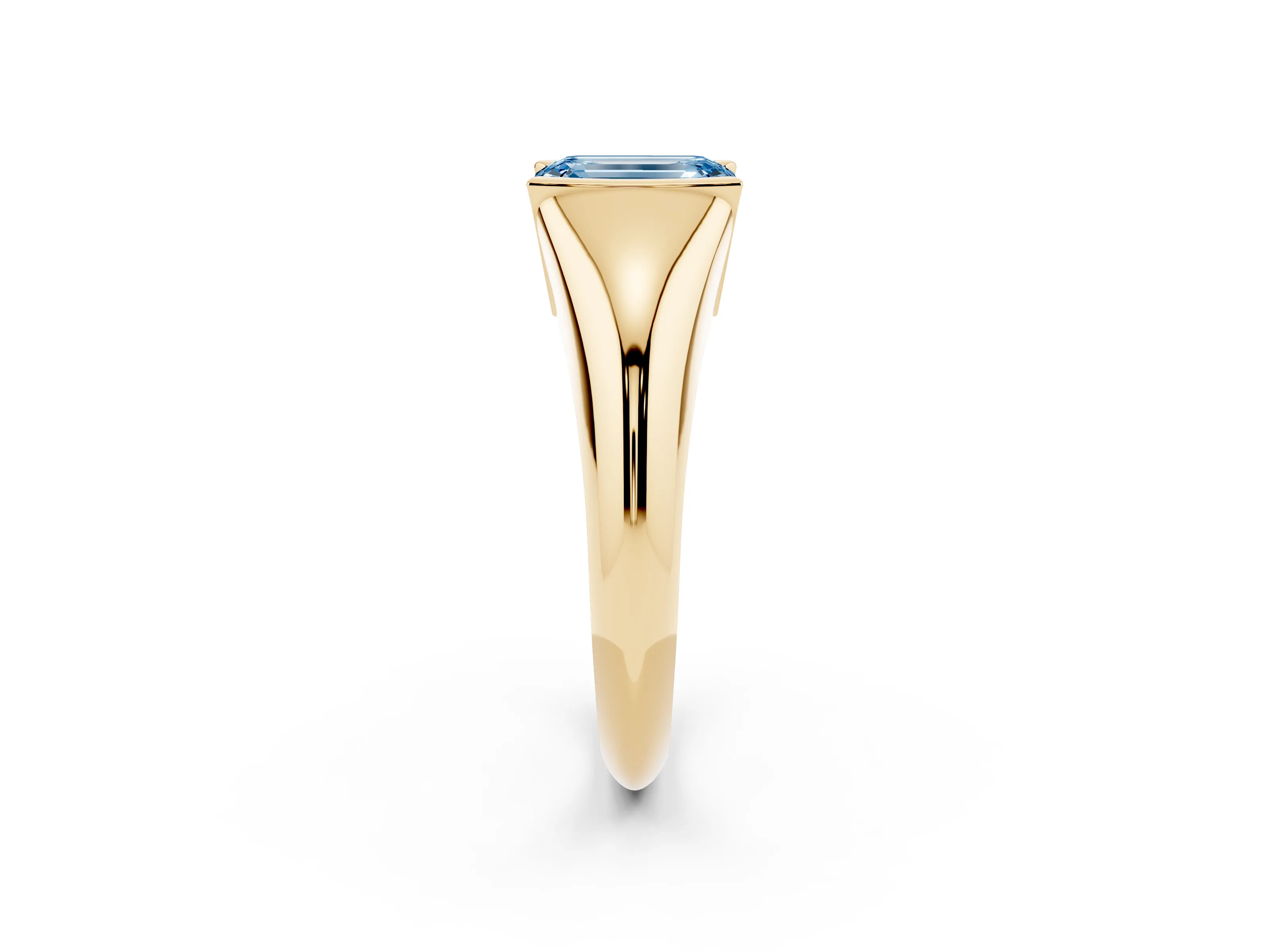 Fancy Blue Emerald Cut Diamond Solitaire Tension Set Ring Set in Yellow gold