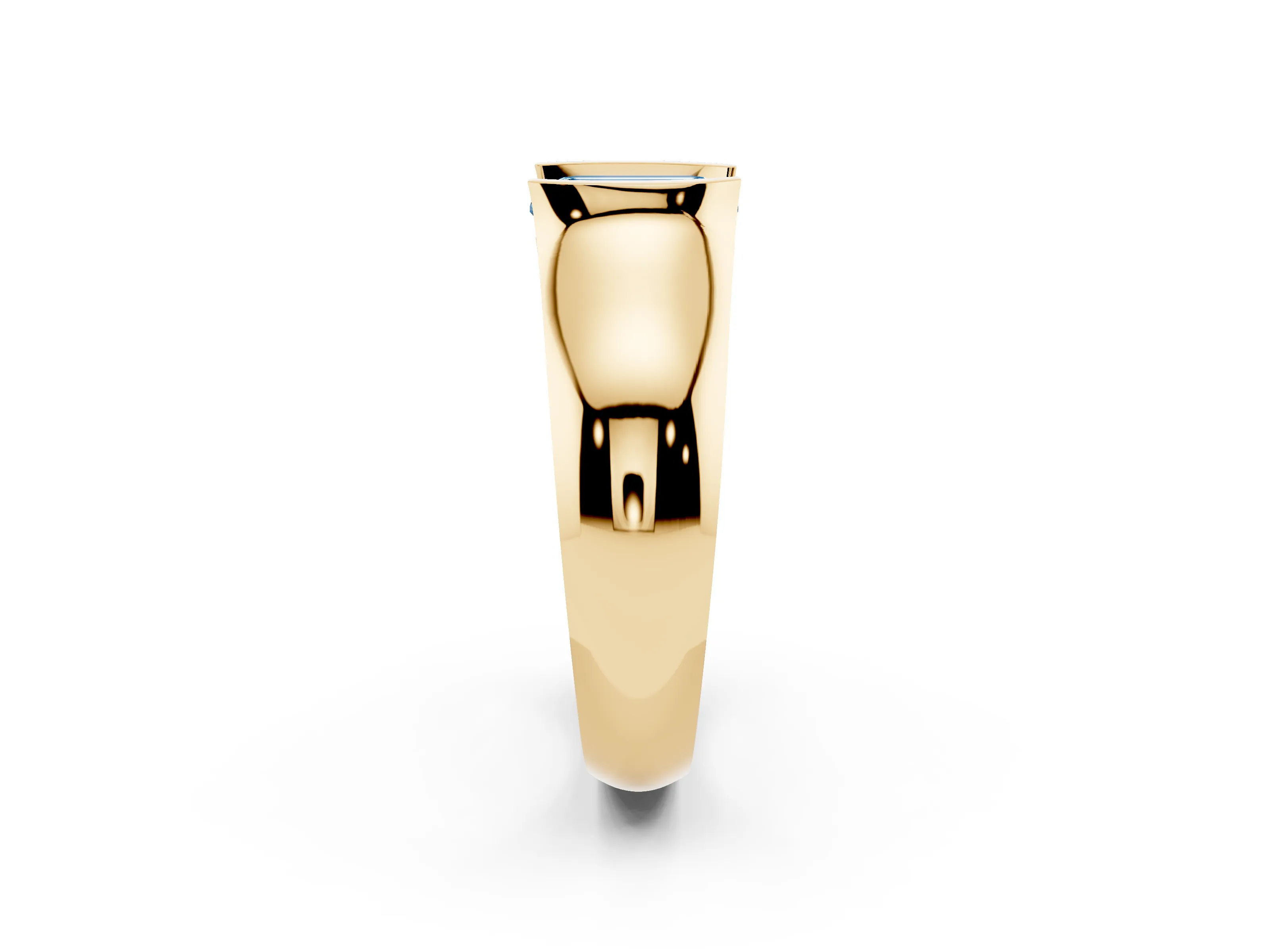 Fancy Blue Emerald Cut Diamond Bezel Solitaire Ring Set in Yellow gold with Wide Band