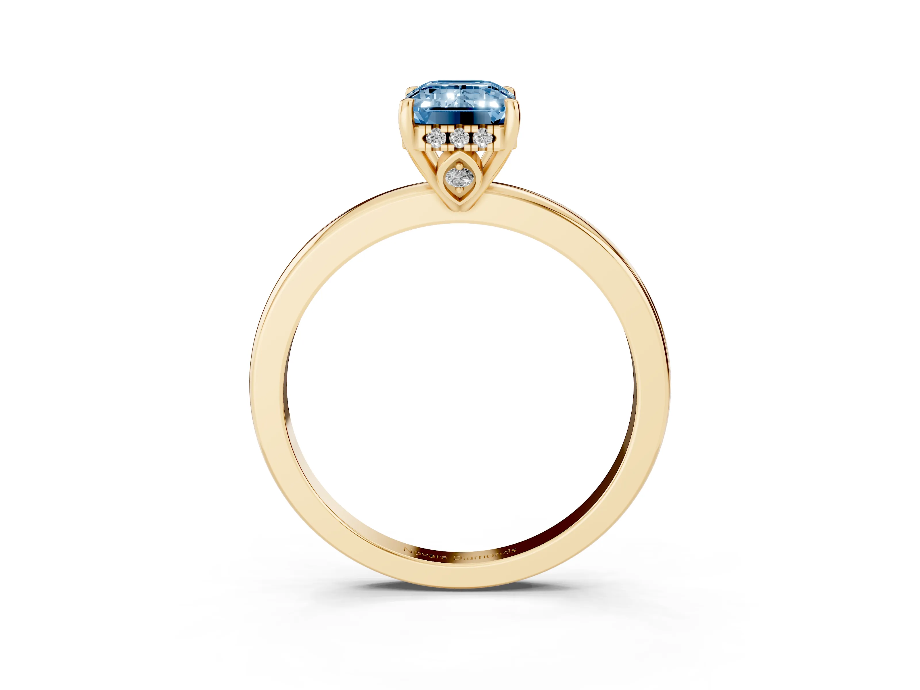 Fancy Blue Emerald Cut Diamond Solitaire Ring Set in Yellow gold with Plain Band and Prong Setting