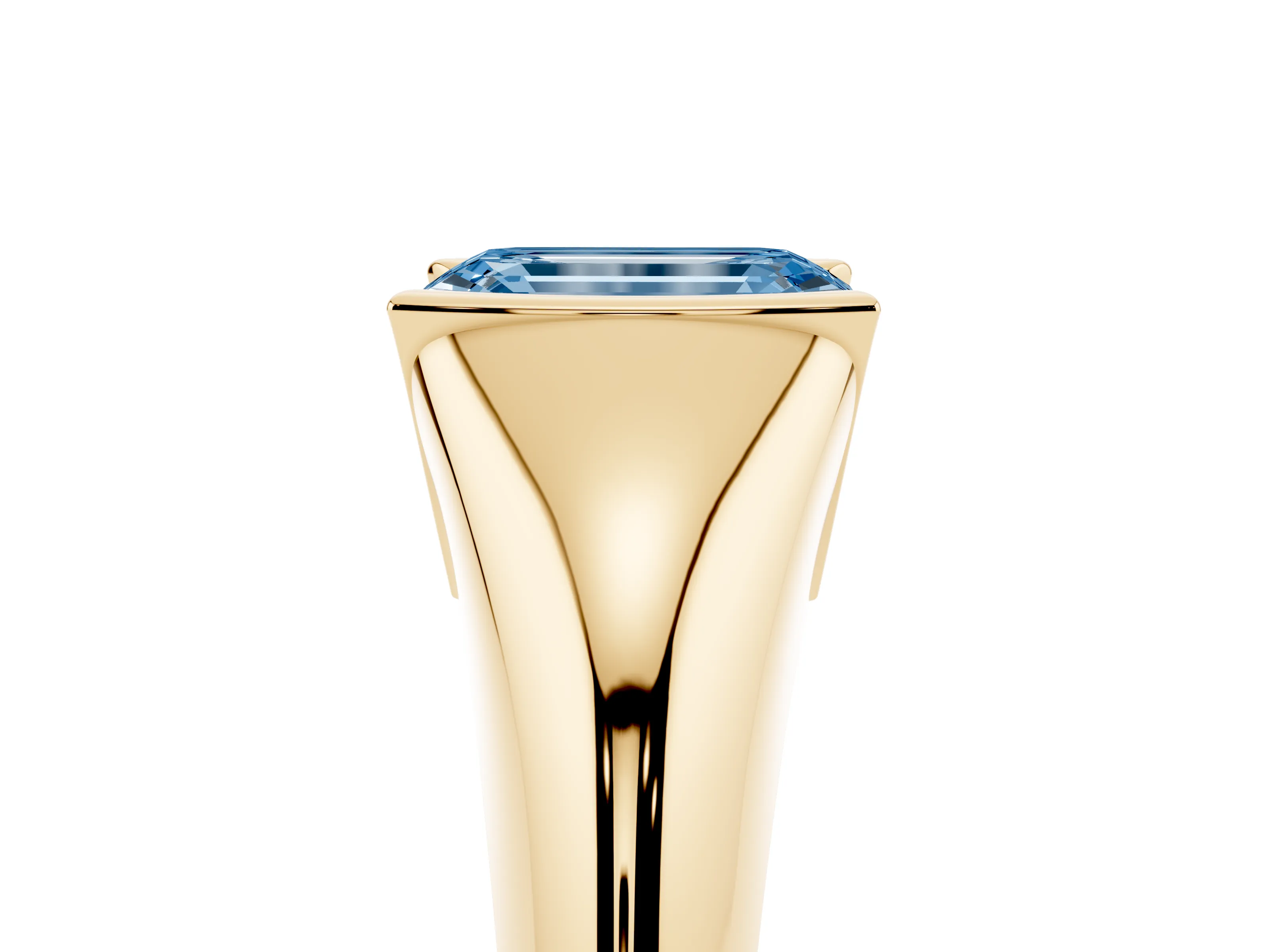 Fancy Blue Emerald Cut Diamond Solitaire Tension Set Ring Set in Yellow gold