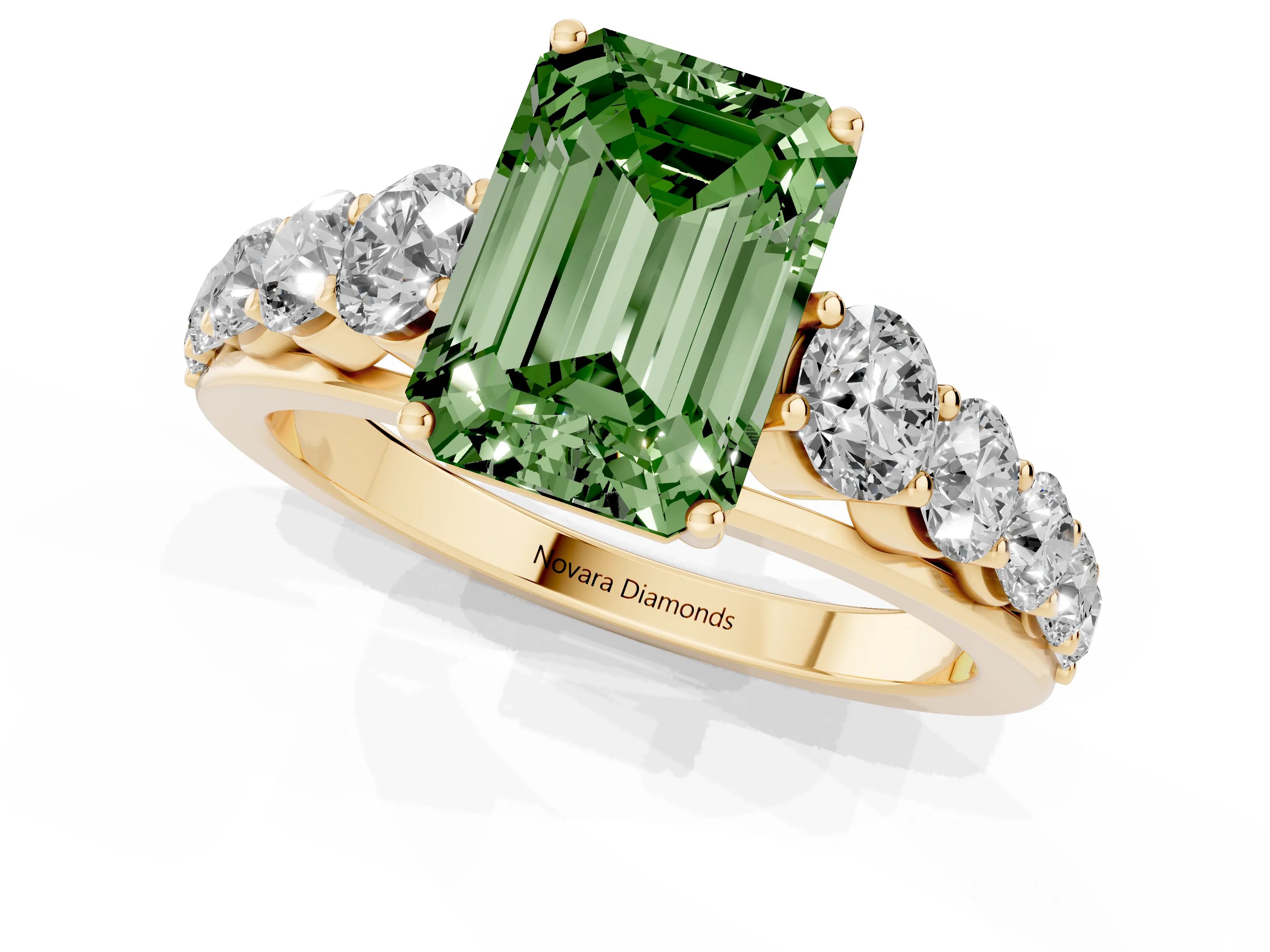 Emerald Cut Engagement Ring Setting for a Fancy Green Lab-Grown Diamond | Yellow Gold - Design NV-24646