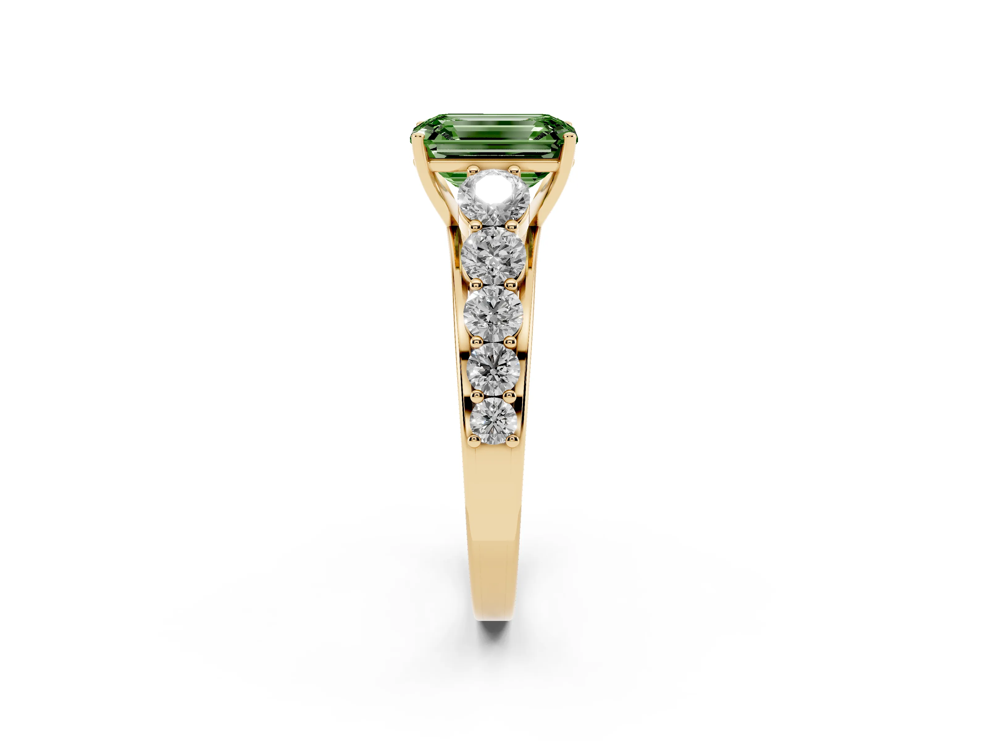 Emerald Cut Engagement Ring Setting for a Fancy Green Lab-Grown Diamond | Yellow Gold - Design NV-24646