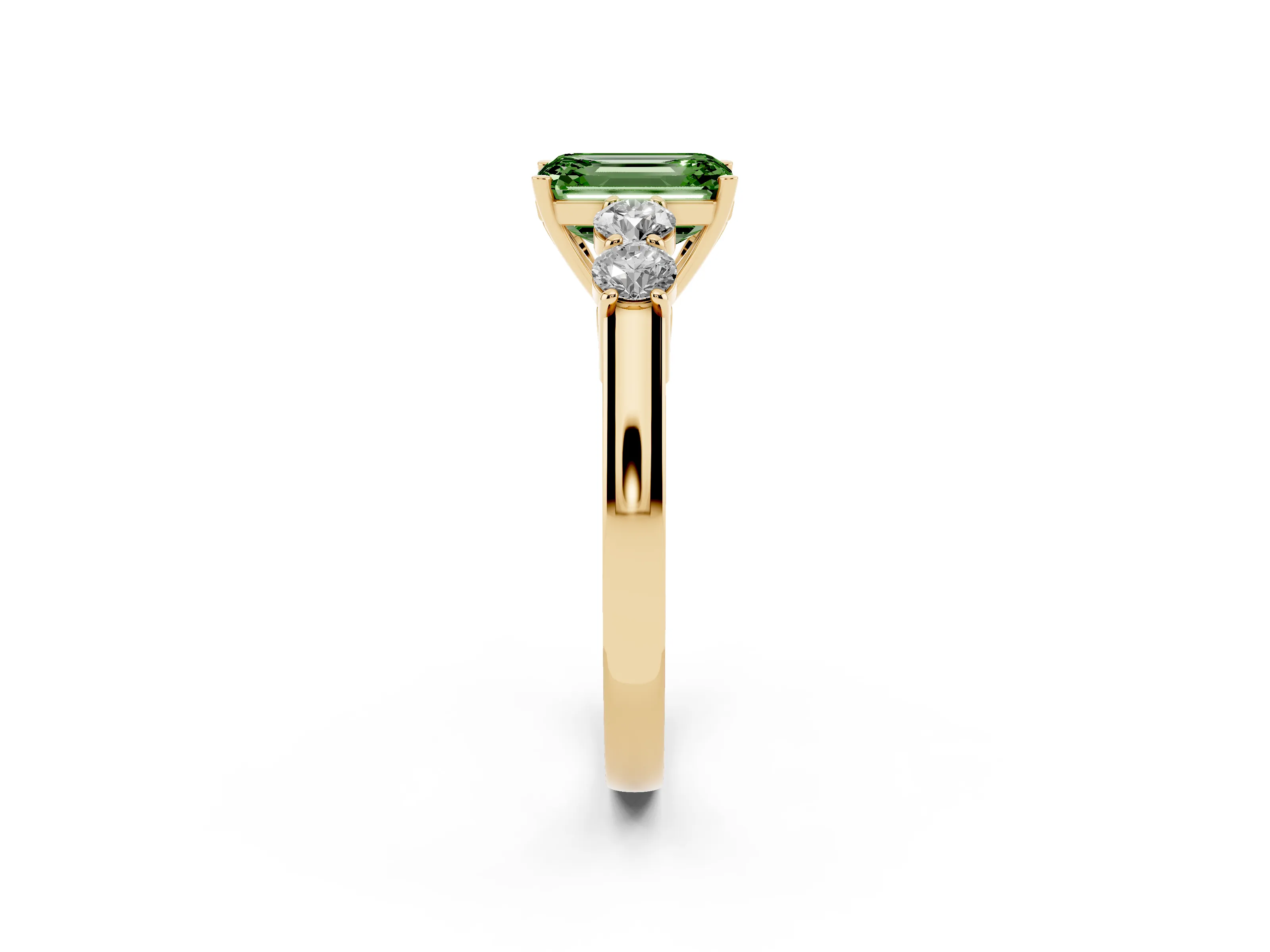 Fancy Green Emerald Cut Diamond Five-Stone Prong Set Band Ring Set in Yellow gold with Polished Band
