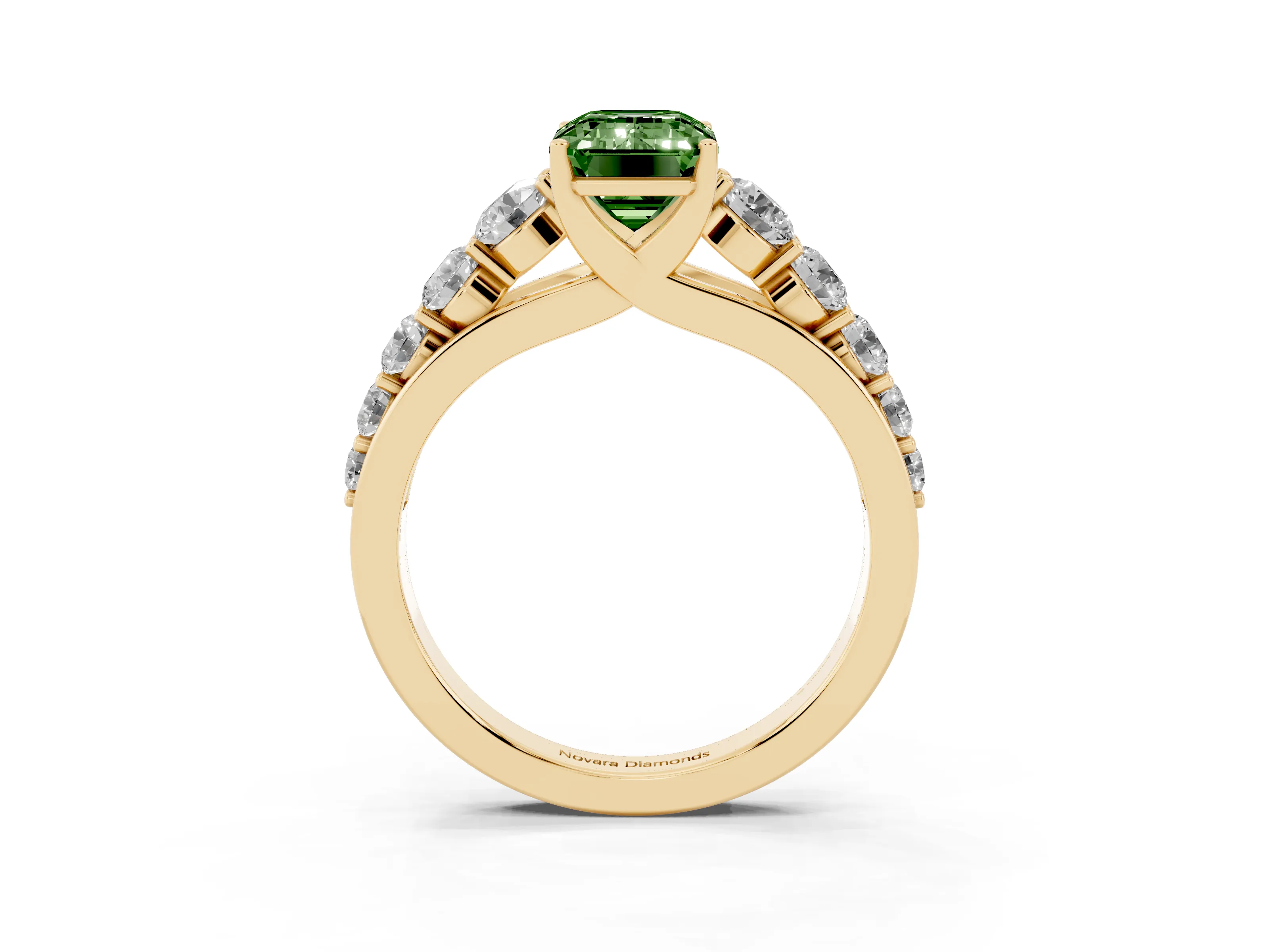 Emerald Cut Engagement Ring Setting for a Fancy Green Lab-Grown Diamond | Yellow Gold - Design NV-24646